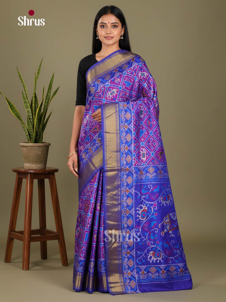 Purple & Blue - Semi Patola Saree - Shop on Shrus.com
