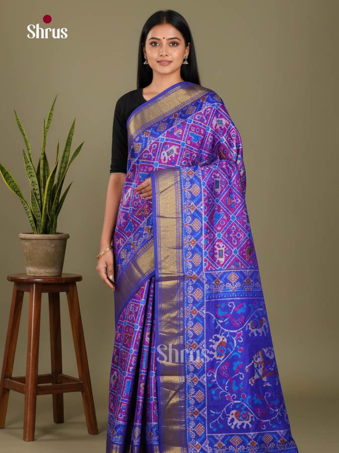 Purple & Blue - Semi Patola Saree - Shop on Shrus.com