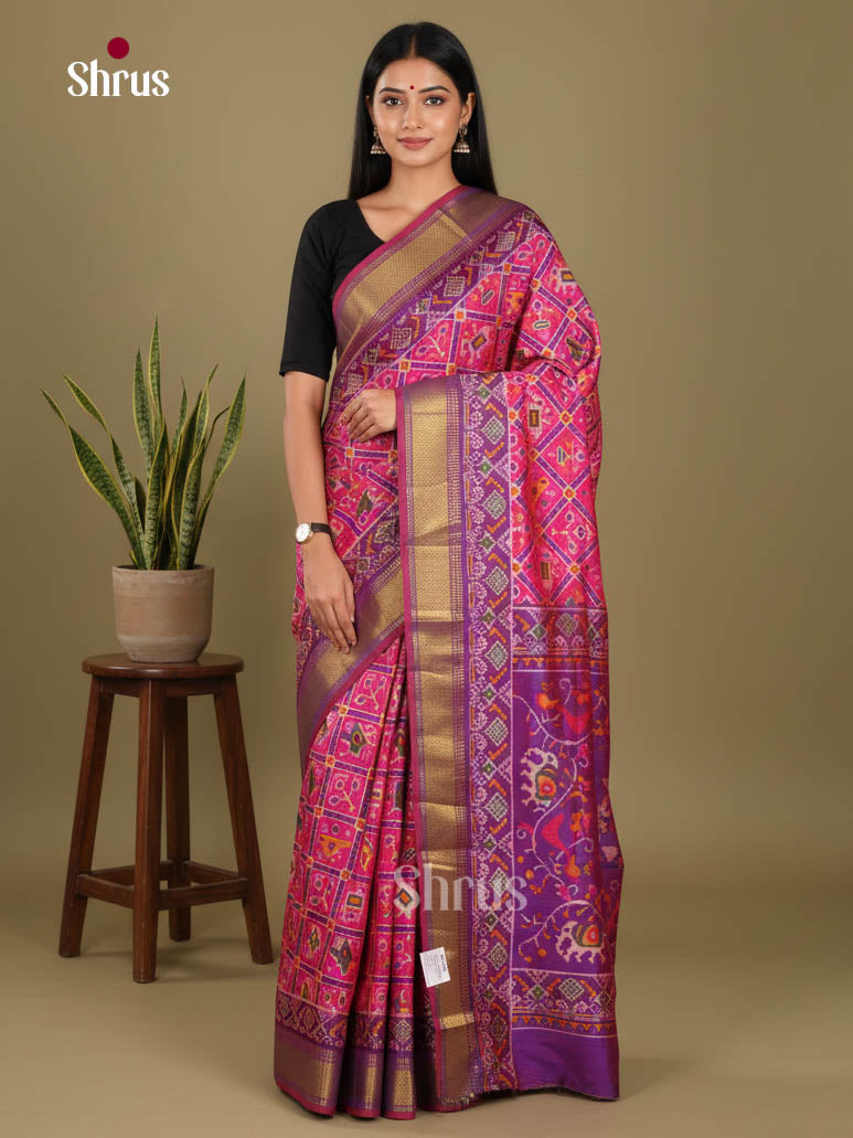 Pink & Purple - Semi Patola Saree - Shop on Shrus.com