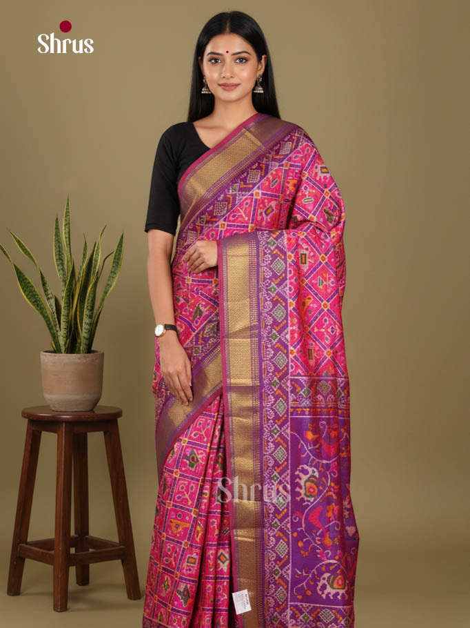 Pink & Purple - Semi Patola Saree - Shop on Shrus.com