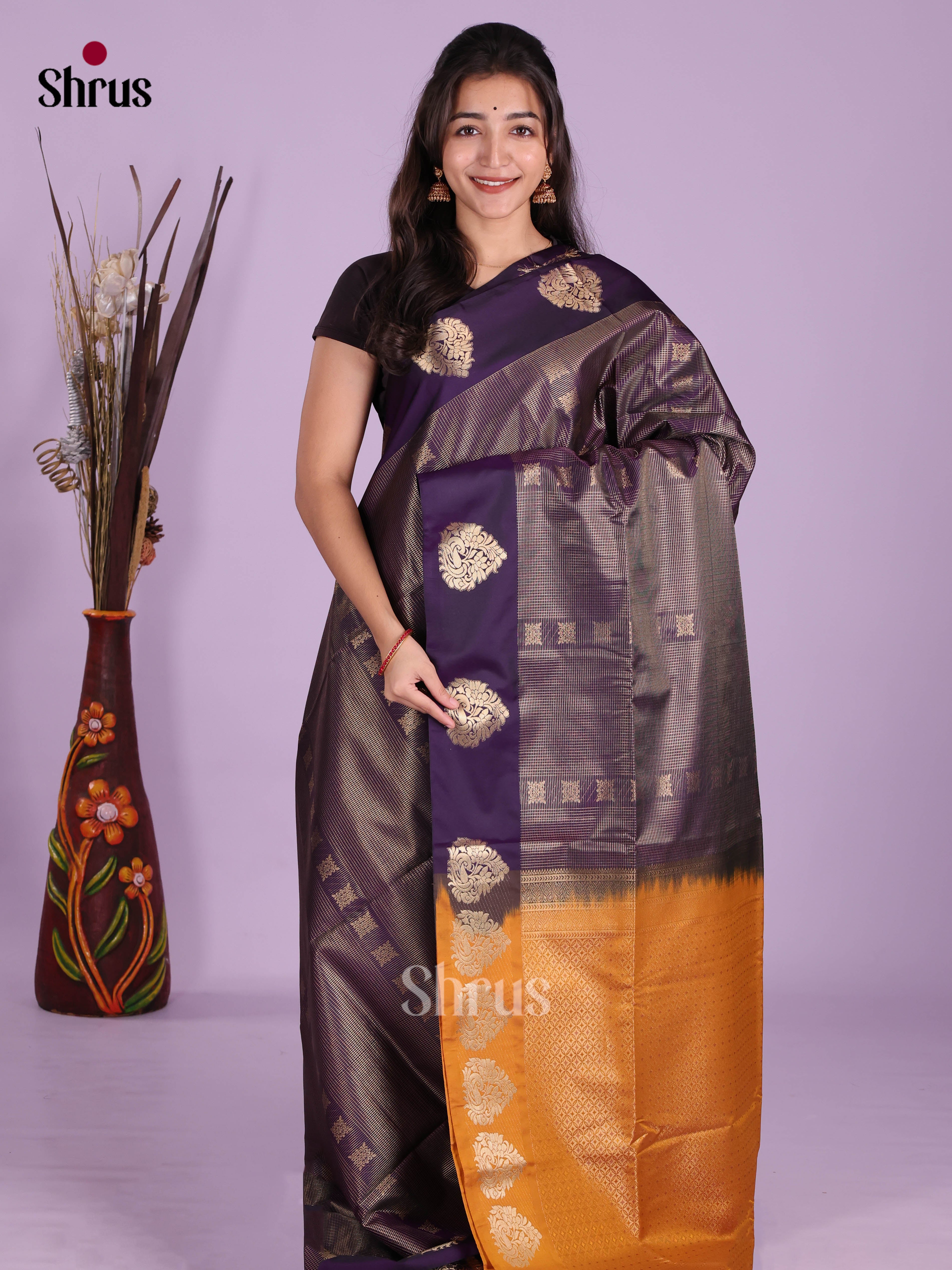 Violet & Mustard - Semi Softsilk Saree