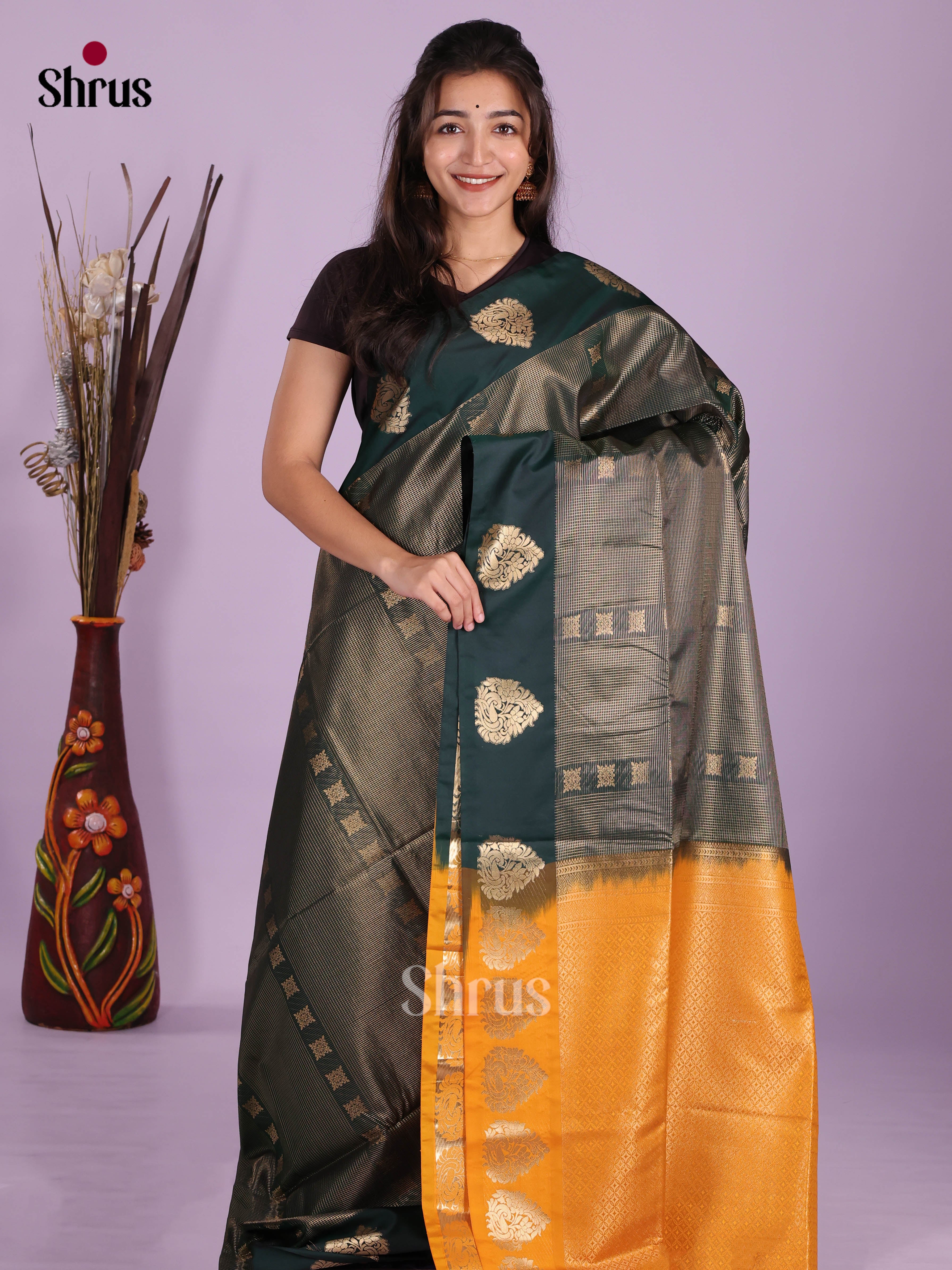 Green & Mustard- Semi Softsilk Saree
