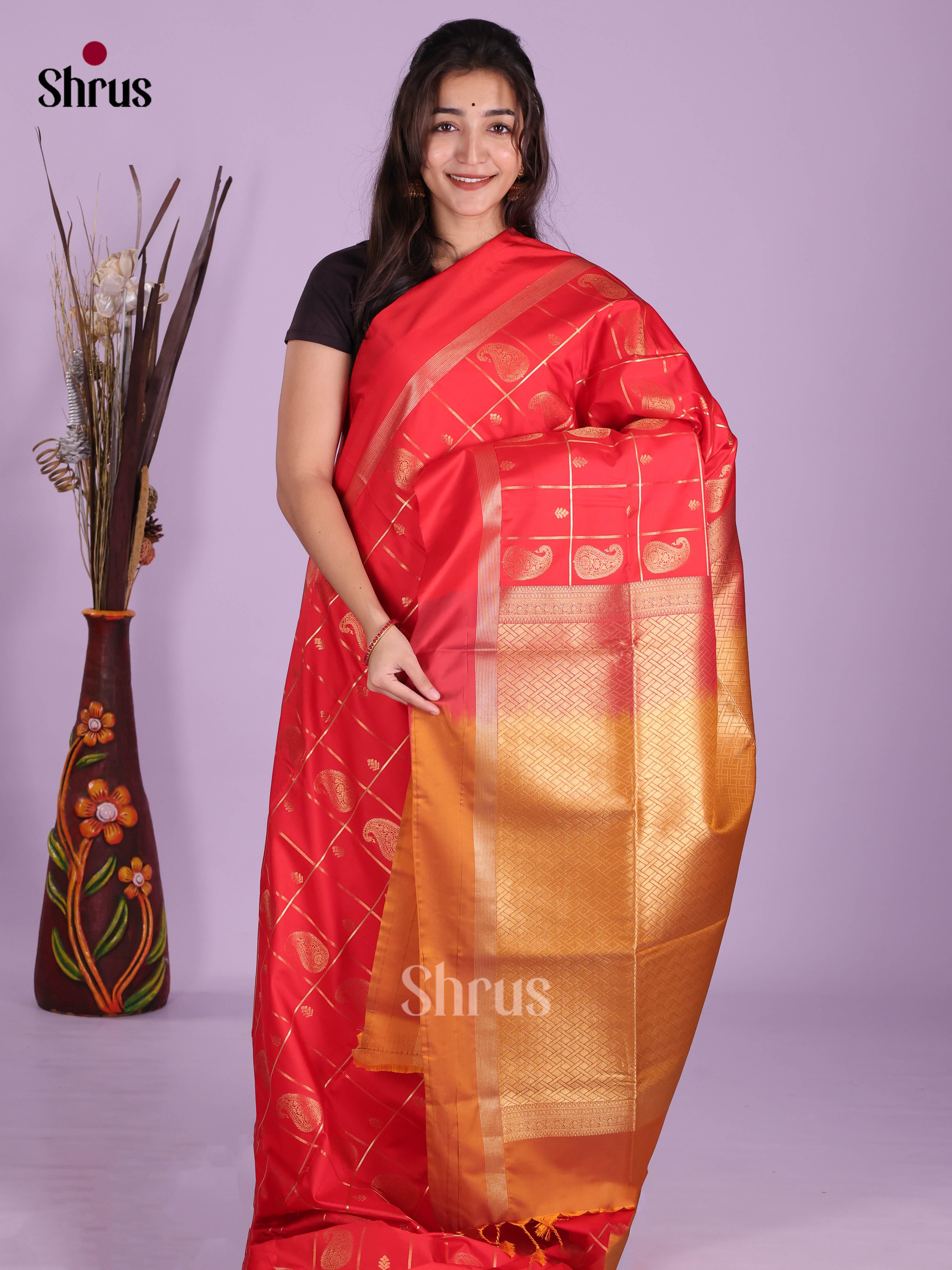 Red & Brick - Semi Softsilk Saree
