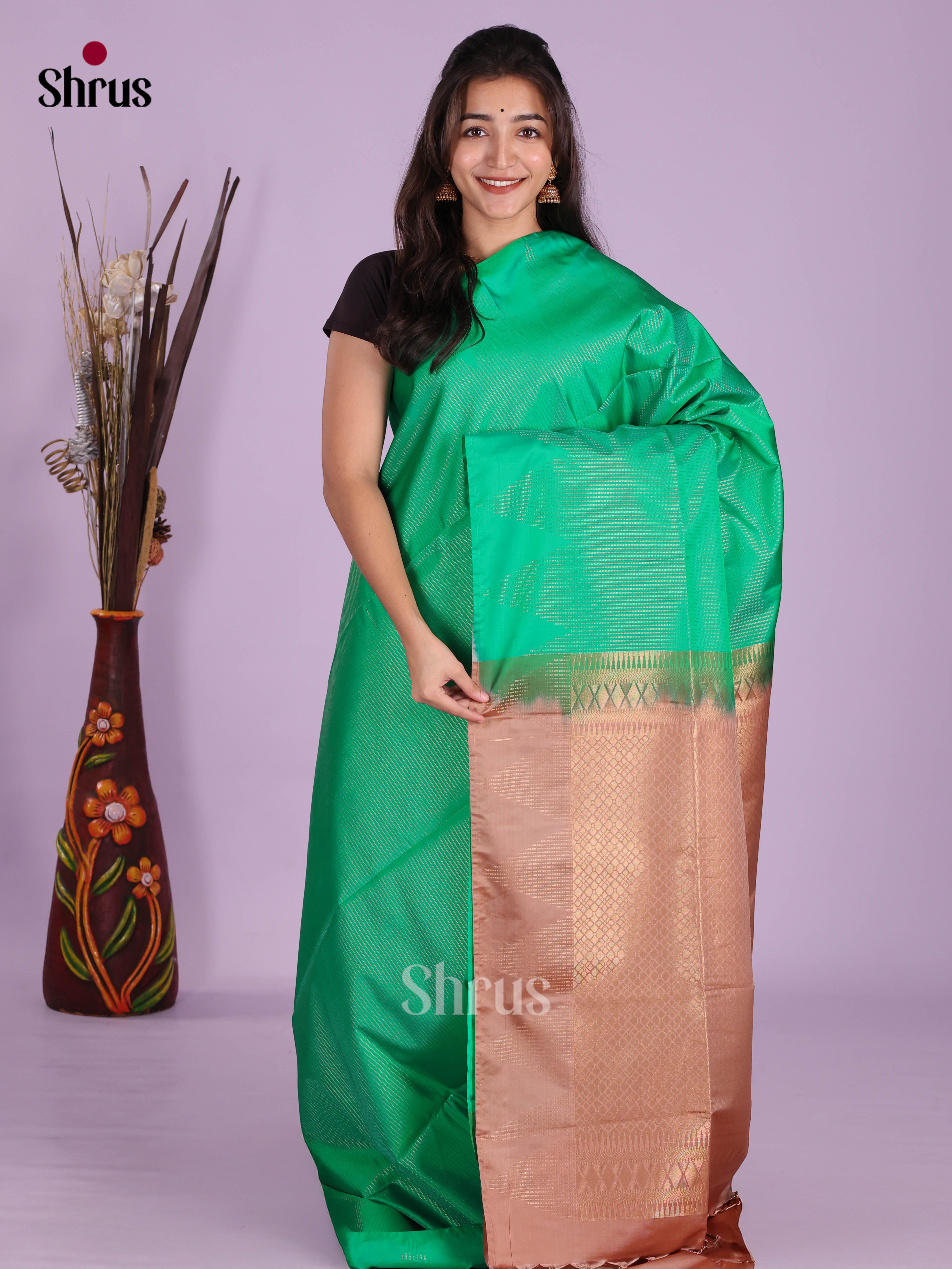 Green & brown- Semi Softsilk Saree