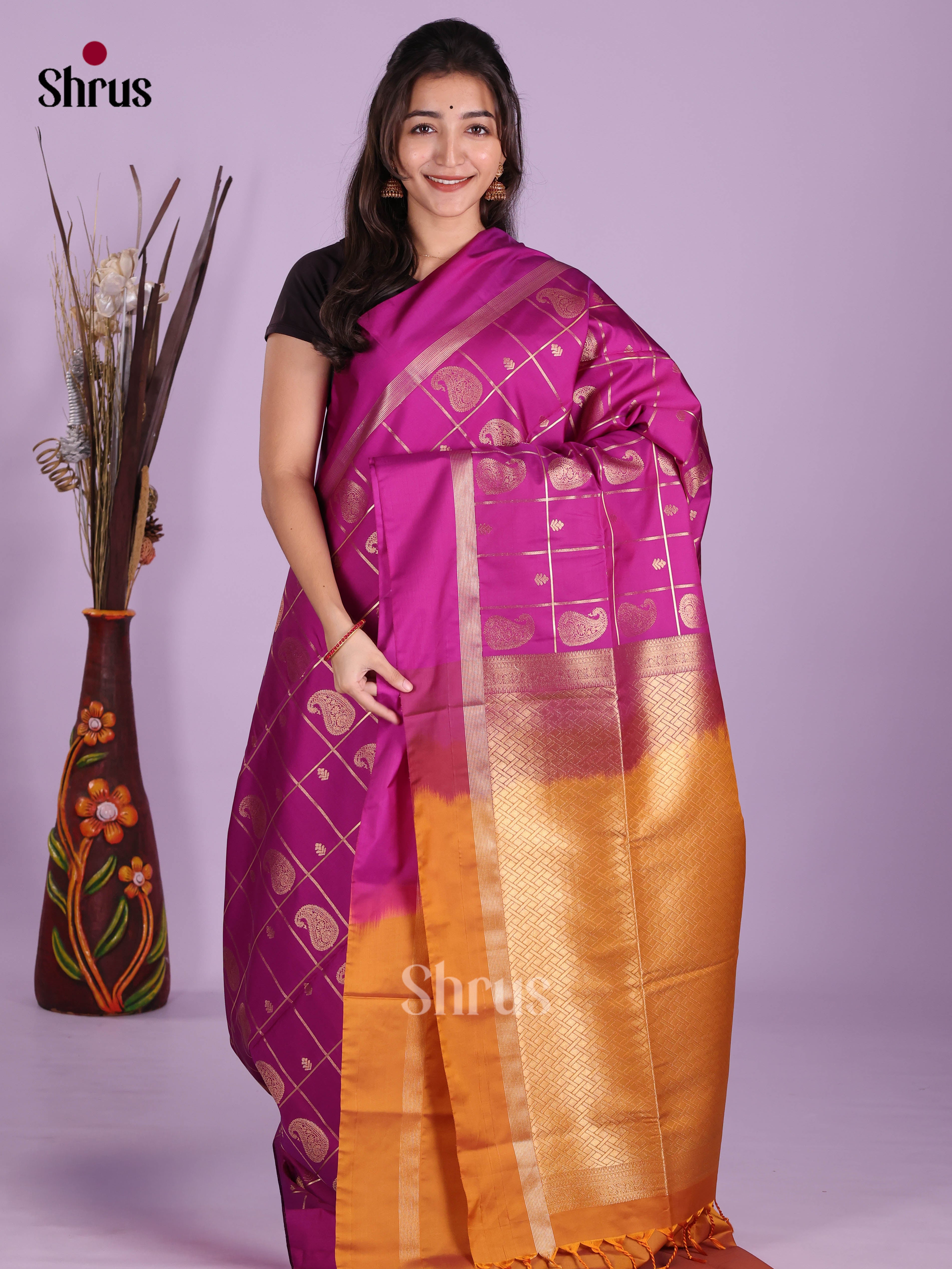 Purple & Brick- Semi Softsilk Saree