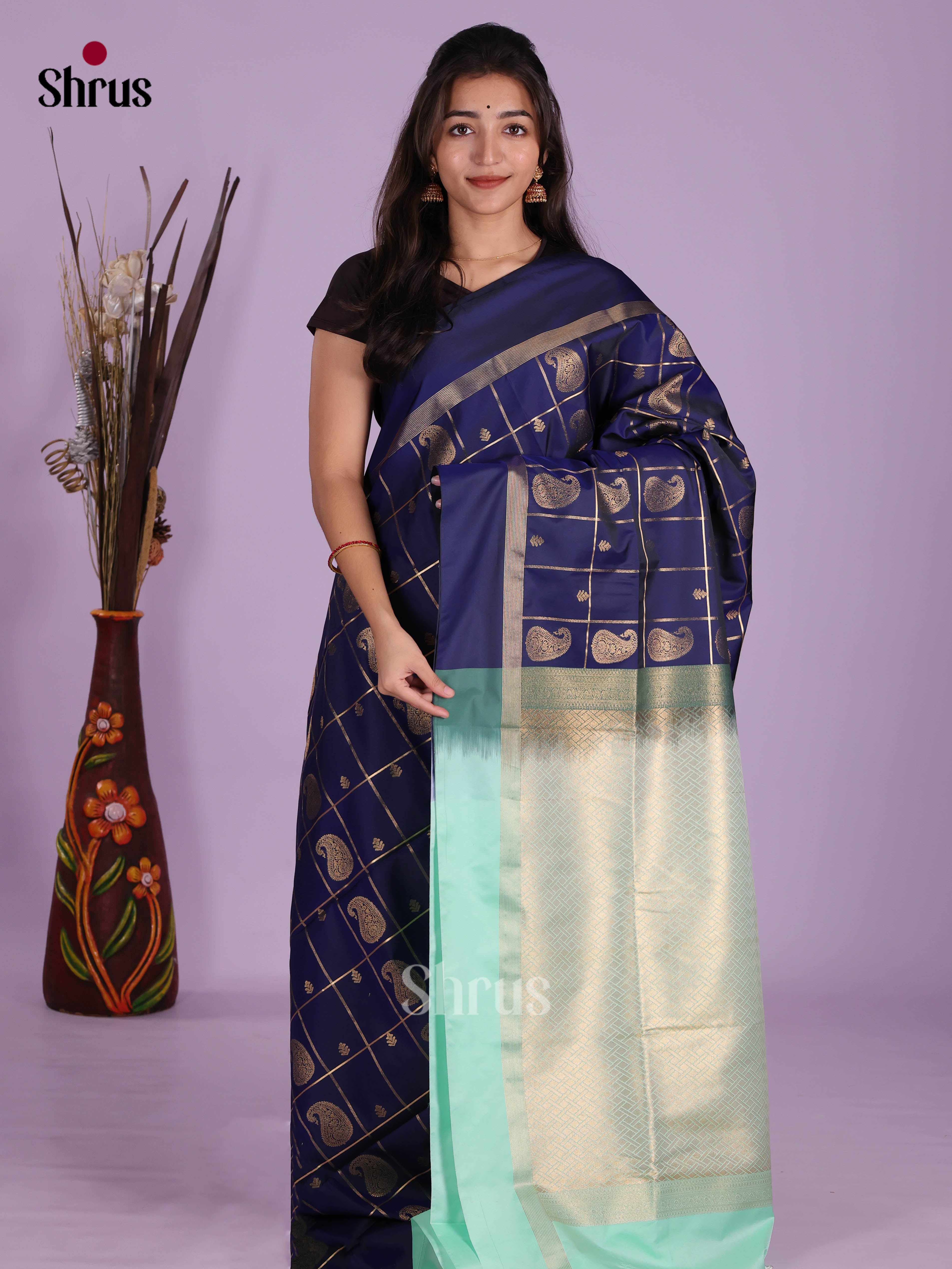 Blue & Teal Green - Semi Softsilk Saree