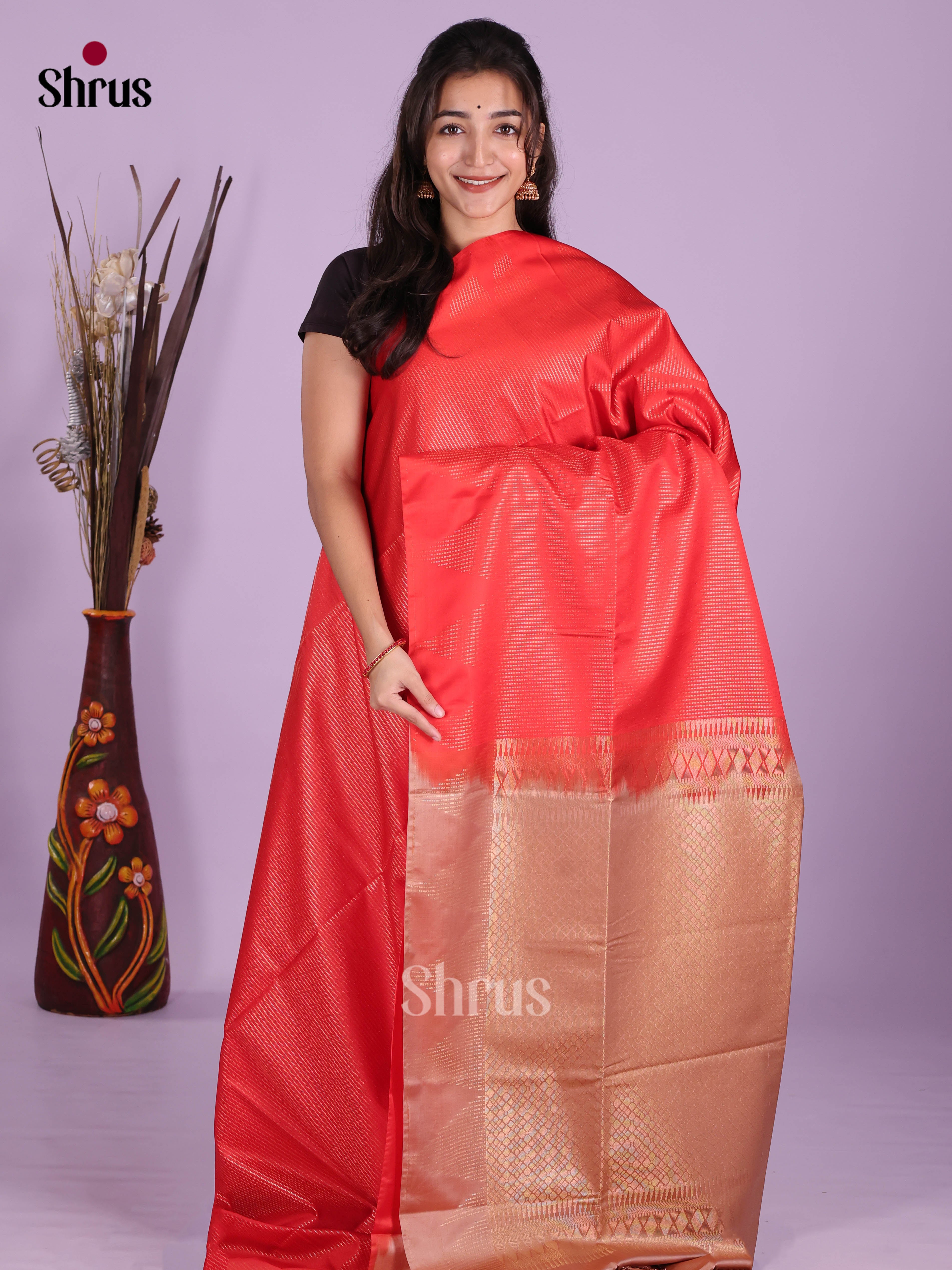 Red & Dusty Brown - Semi Softsilk Saree