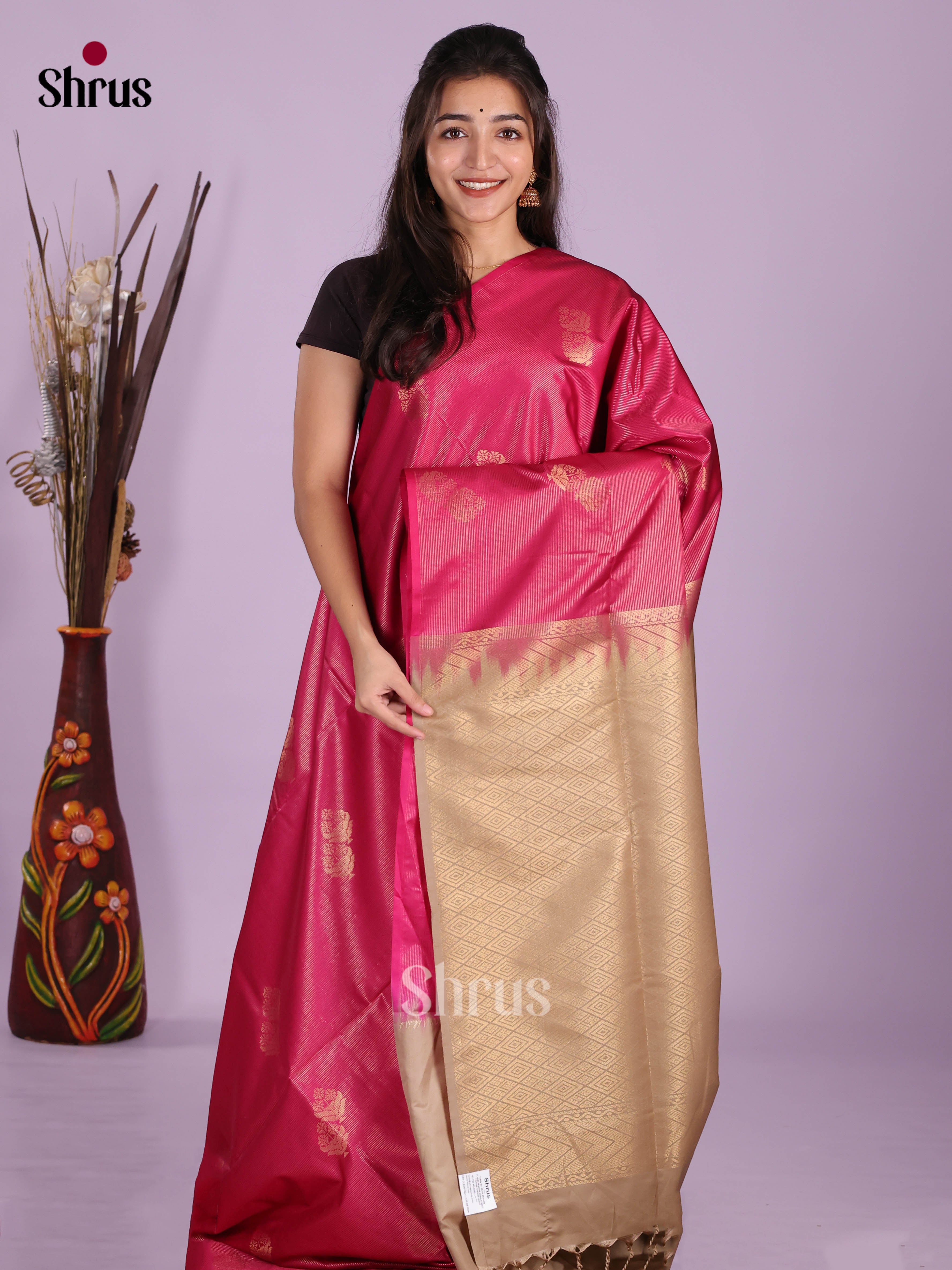 Pink & Beige - Semi Softsilk Saree - Shop on Shrus.com