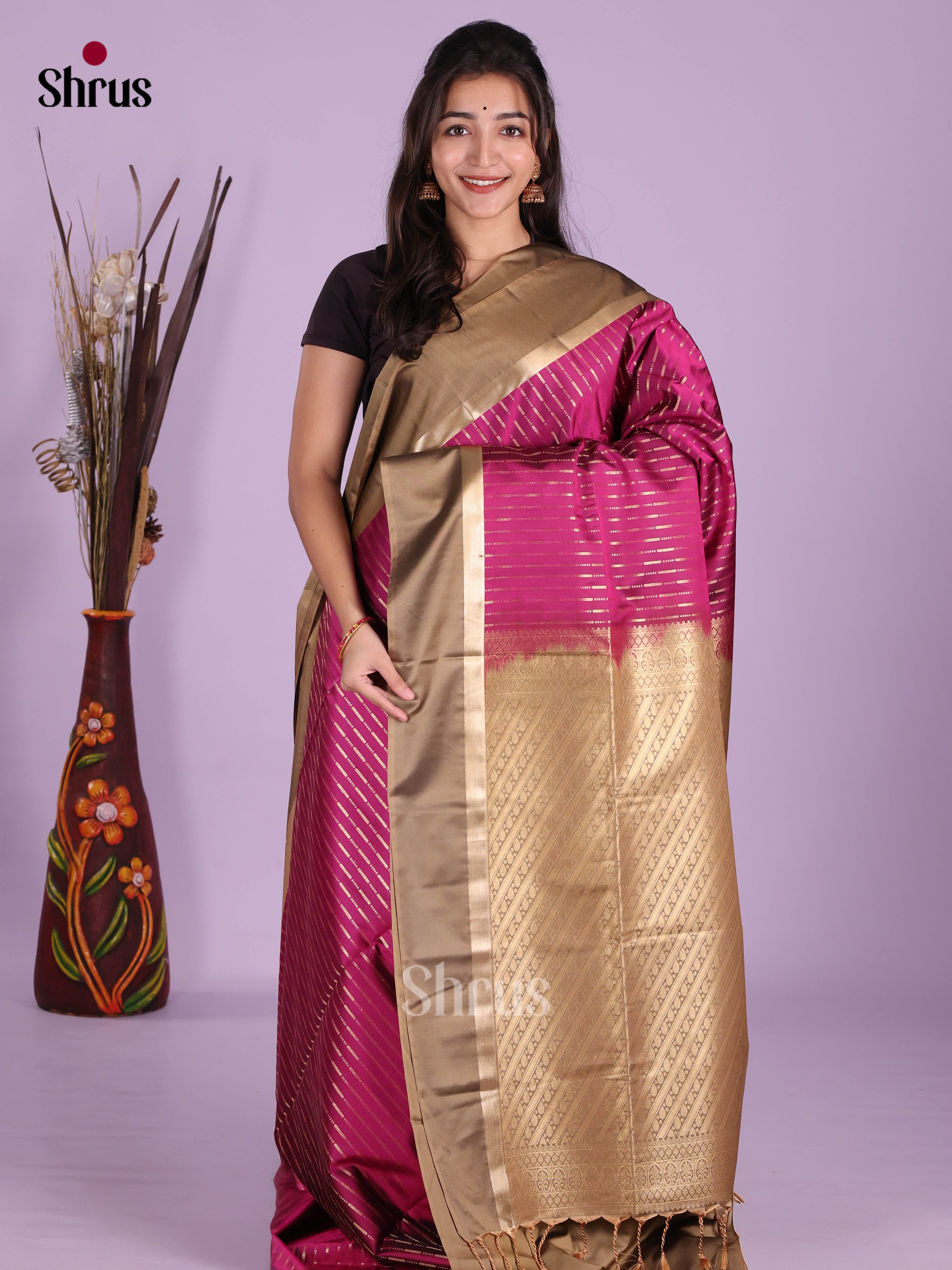 Purple & Grey - Semi Softsilk Saree