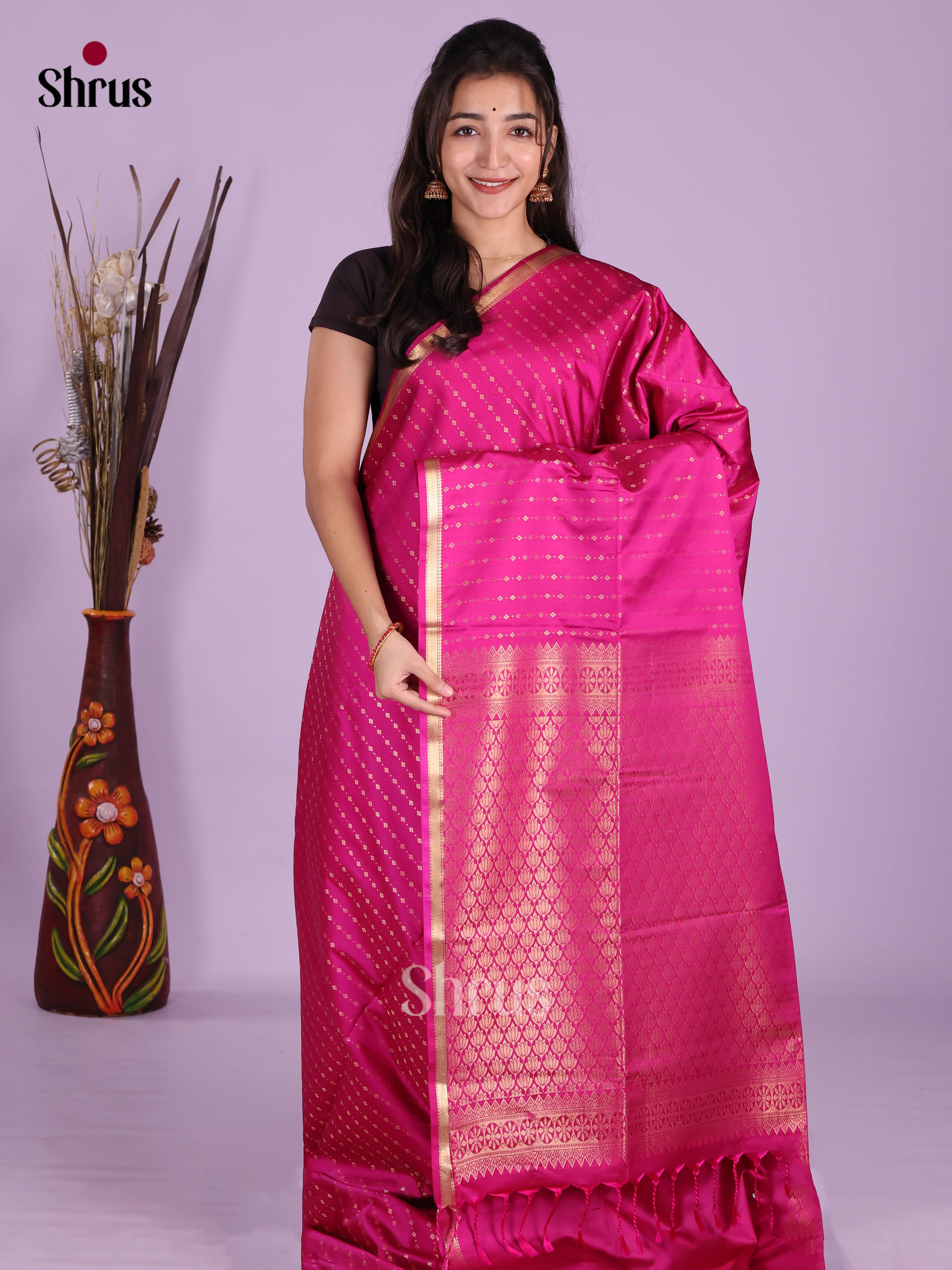 Pink - Semi Softsilk Saree - Shop on Shrus.com