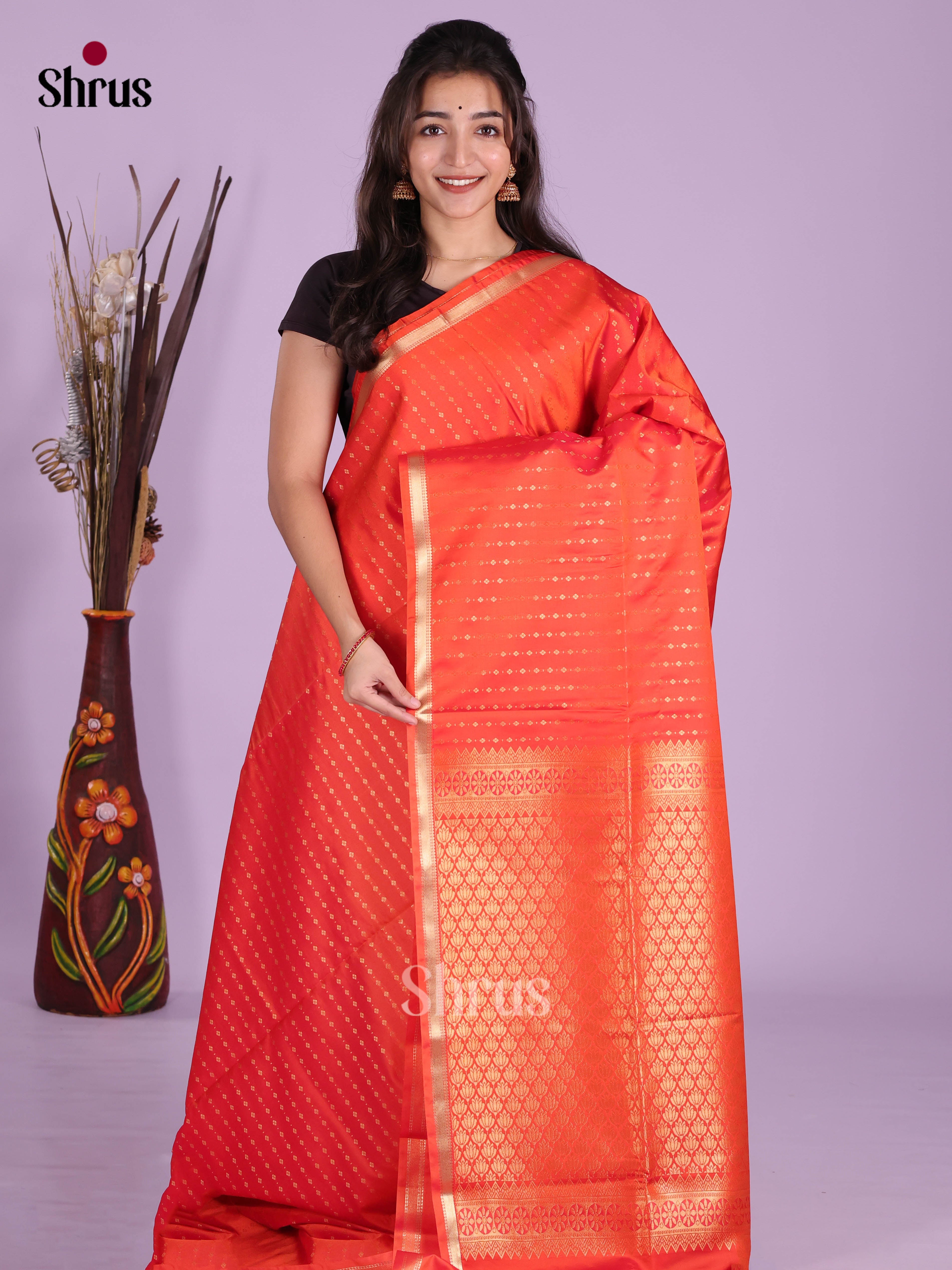 Orange(Single Tone) - Semi Softsilk Saree - Shop on Shrus.com