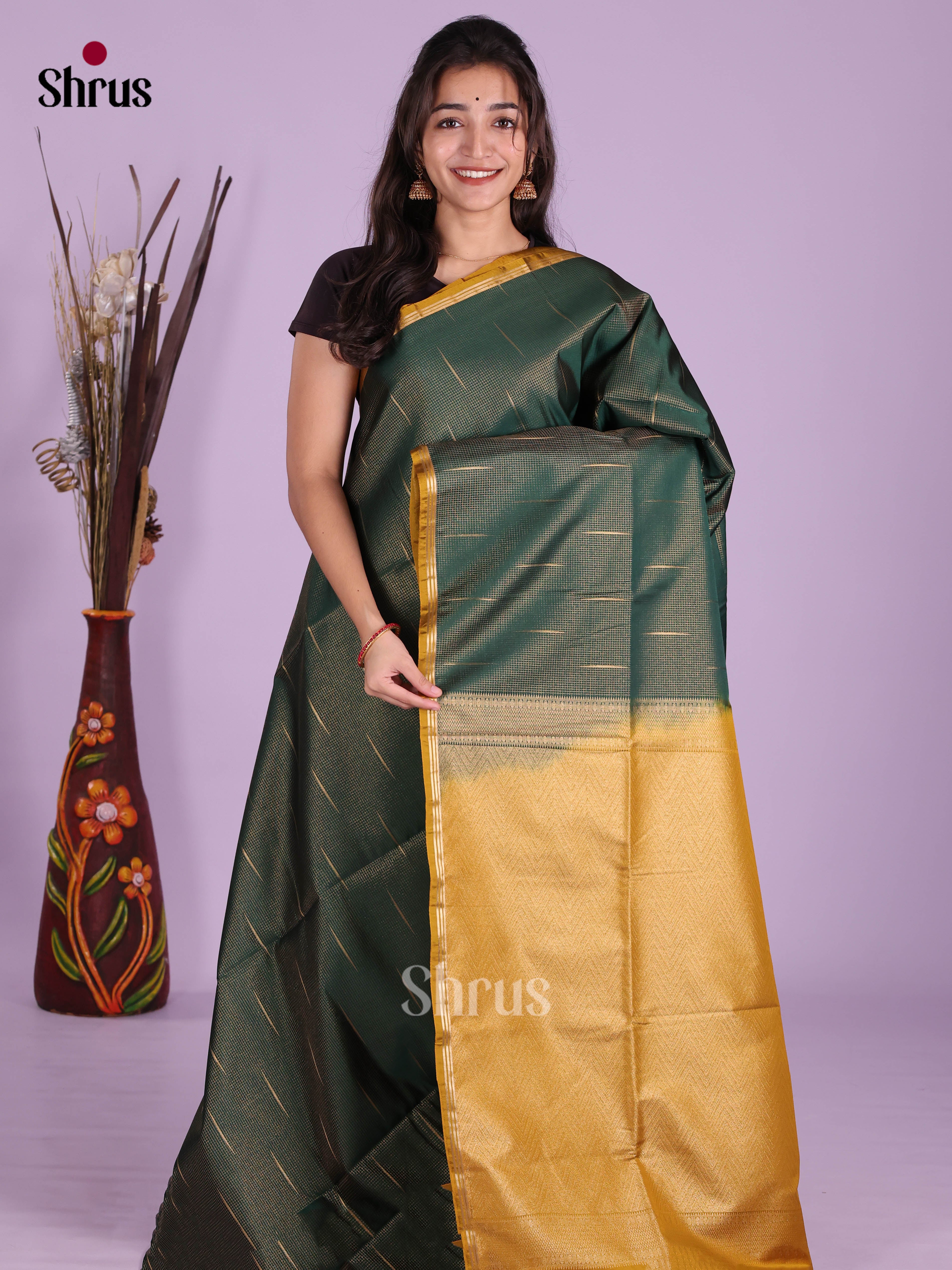 Green & Mustard- Semi Softsilk Saree