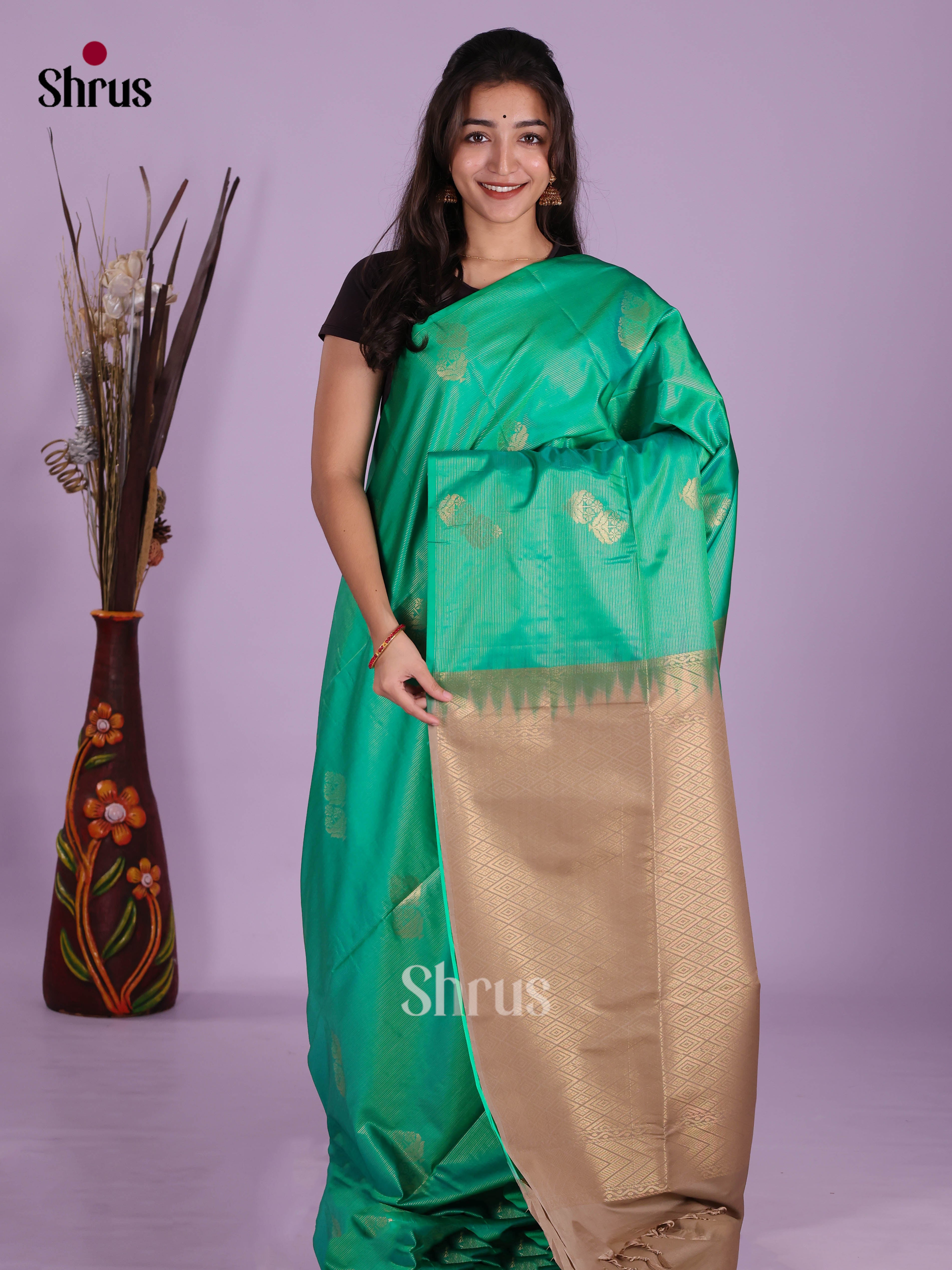 Green & Grey - Semi Softsilk Saree