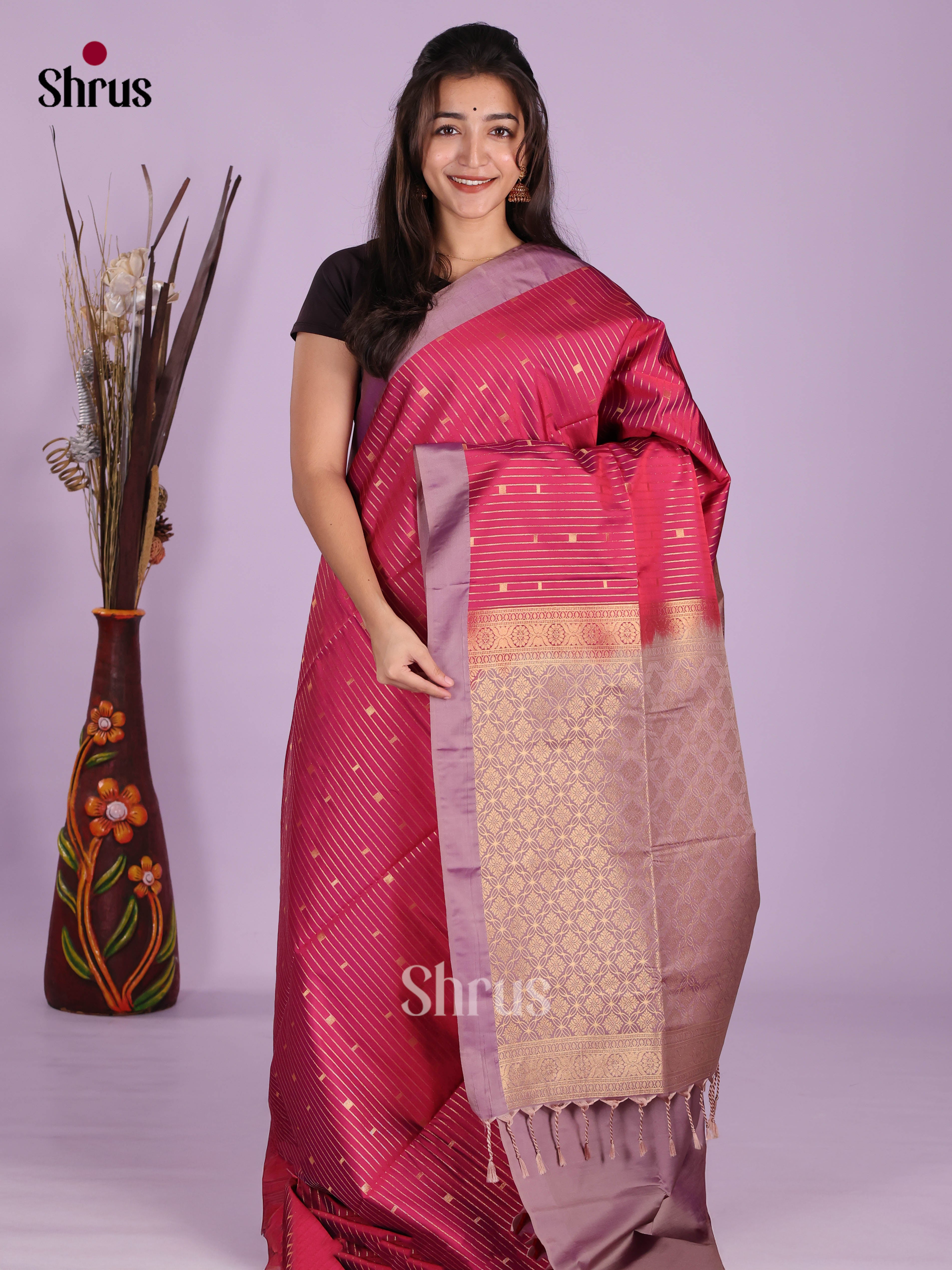 Maroon & Mauve- Semi Softsilk Saree - Shop on Shrus.com