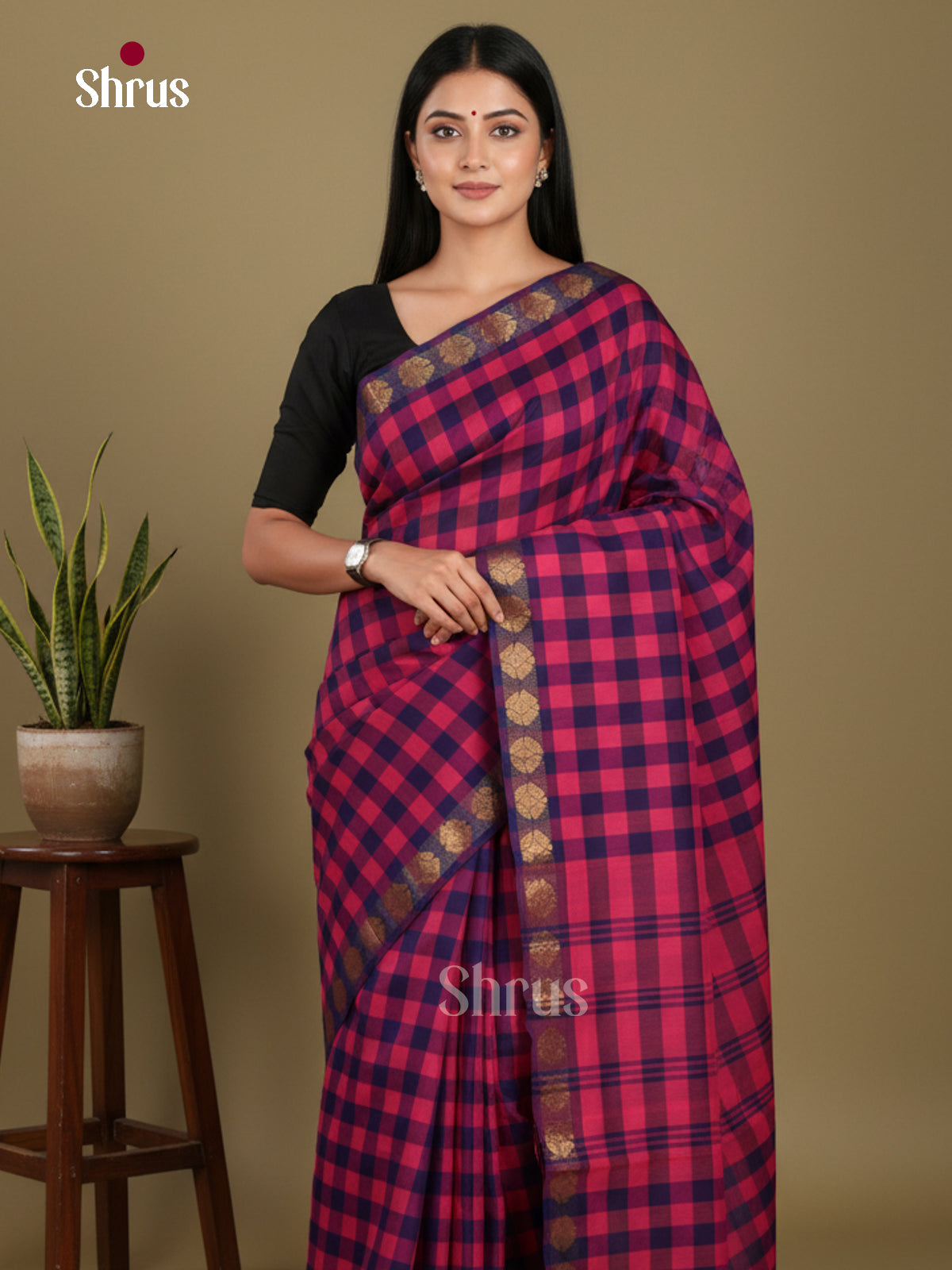 Pink & Blue- Chettinad Mix Cotton-Without Blouse Saree - Shop on Shrus.com