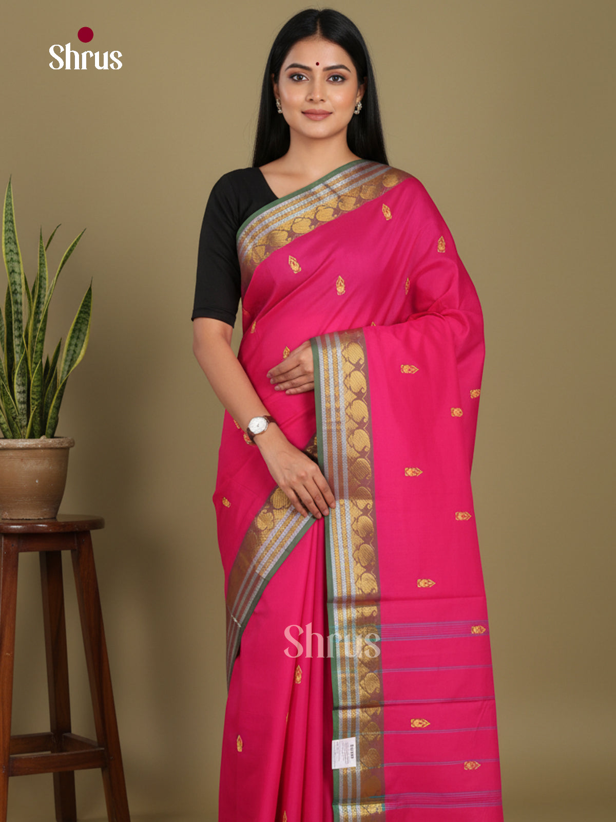 Pink & Green - Chettinad Mix Cotton-Without Blouse Saree