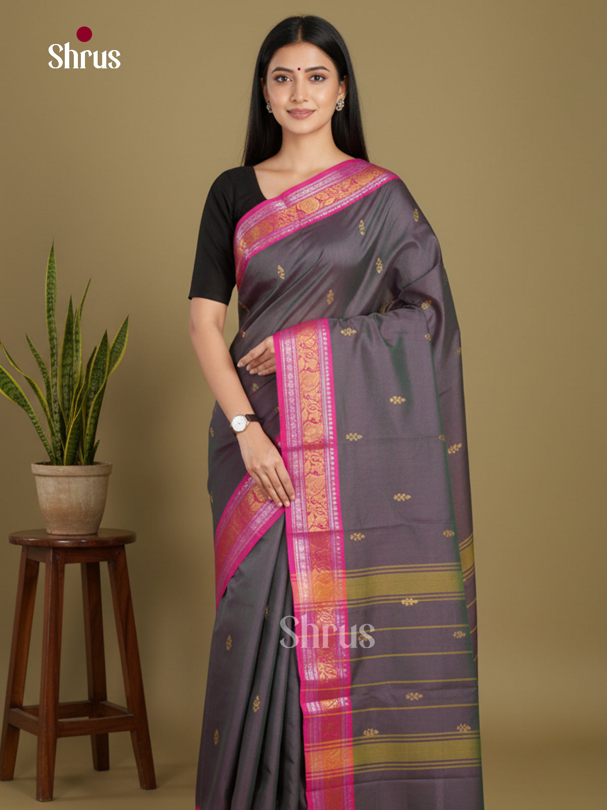 Grey & Pink - Chettinad Mix Cotton-Without Blouse Saree - Shop on Shrus.com