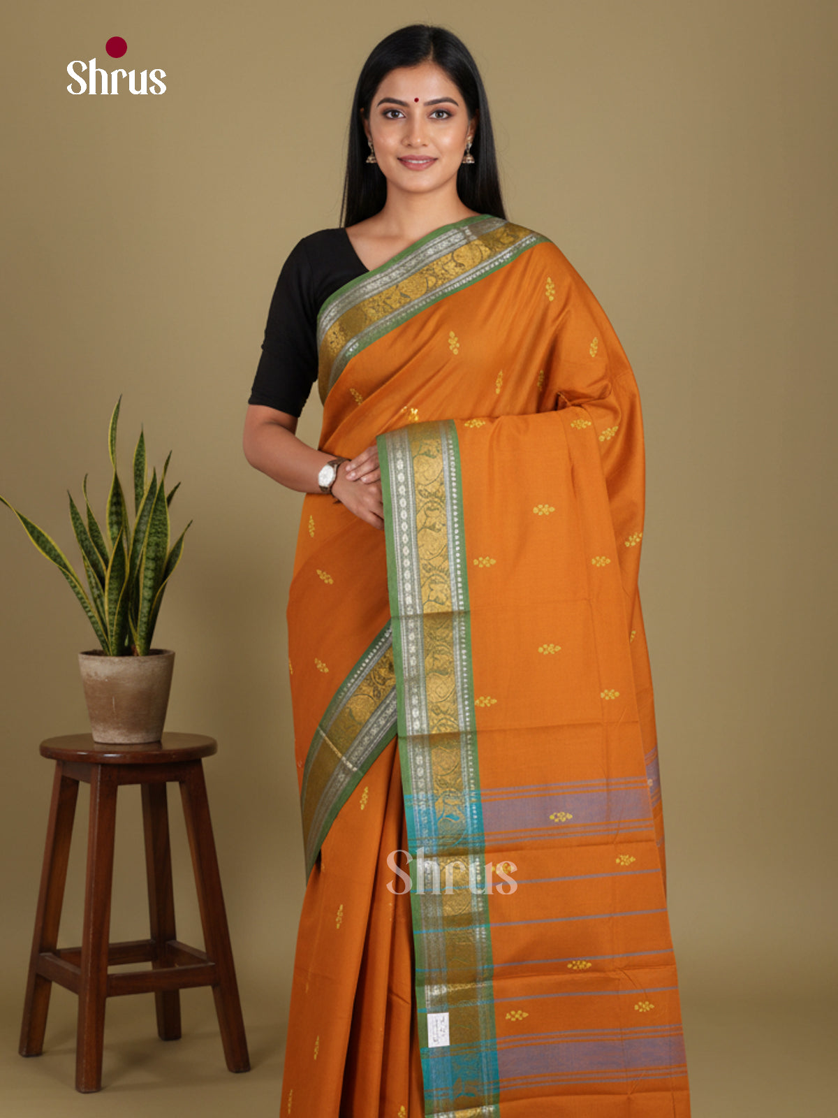 Mustard & Green - Chettinad Mix Cotton-Without Blouse Saree