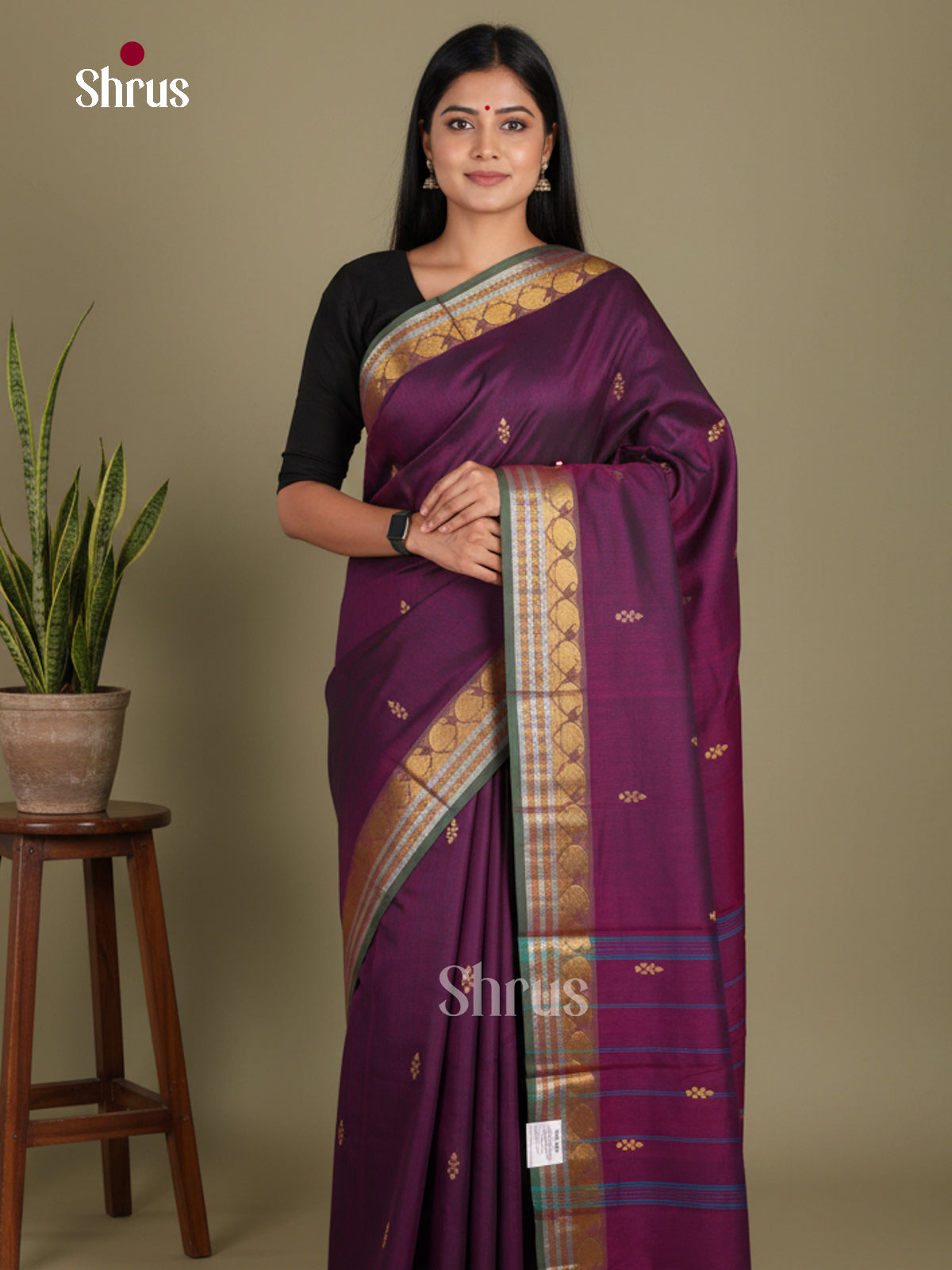 Purple & Green - Chettinad Mix Cotton-Without Blouse Saree