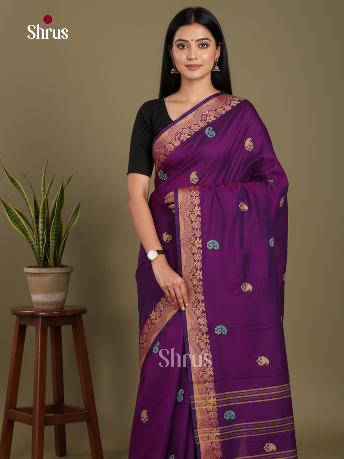 Purple- Chettinad Mix Cotton-Without Blouse Saree
