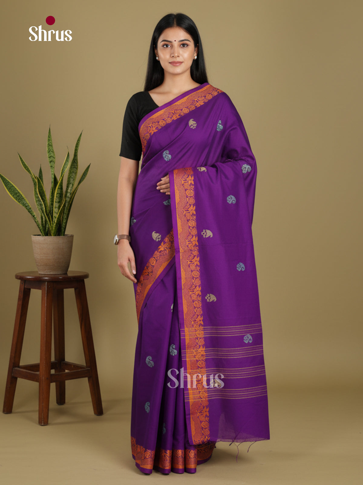 Purple - Chettinad Mix Cotton-Without Blouse Saree