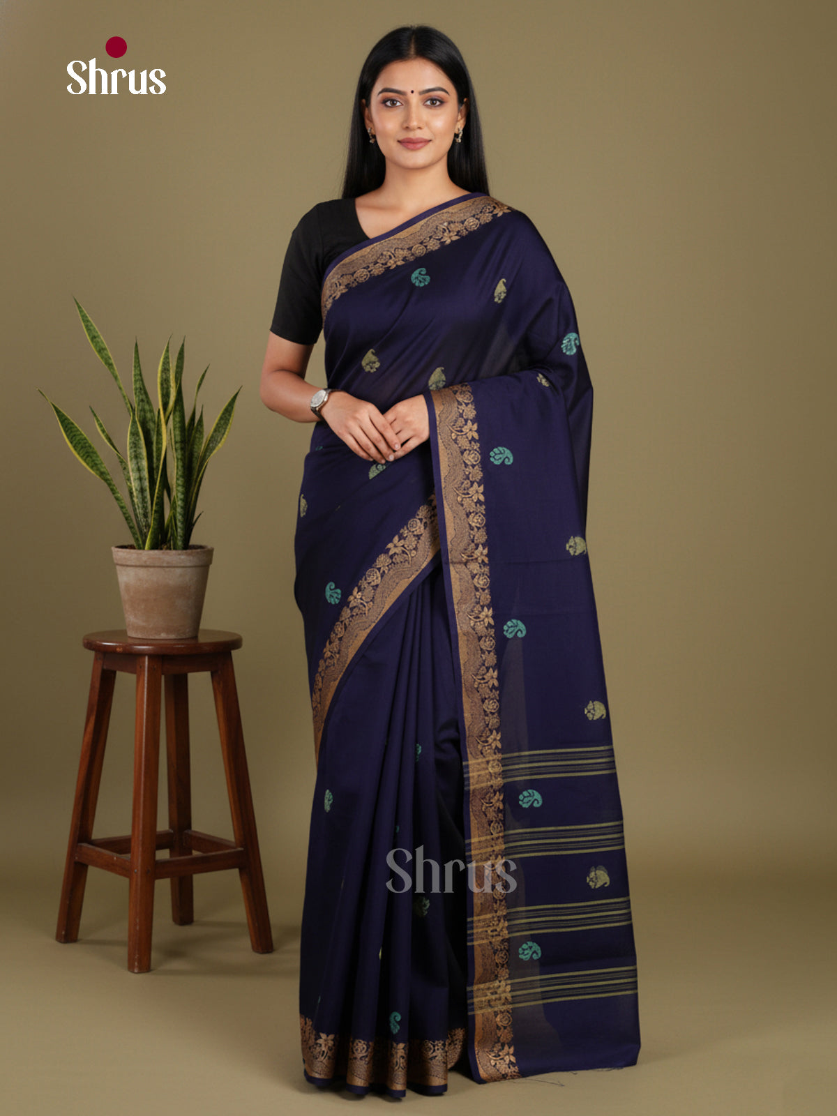 Dark blue - Chettinad Mix Cotton-Without Blouse Saree - Shop on Shrus.com