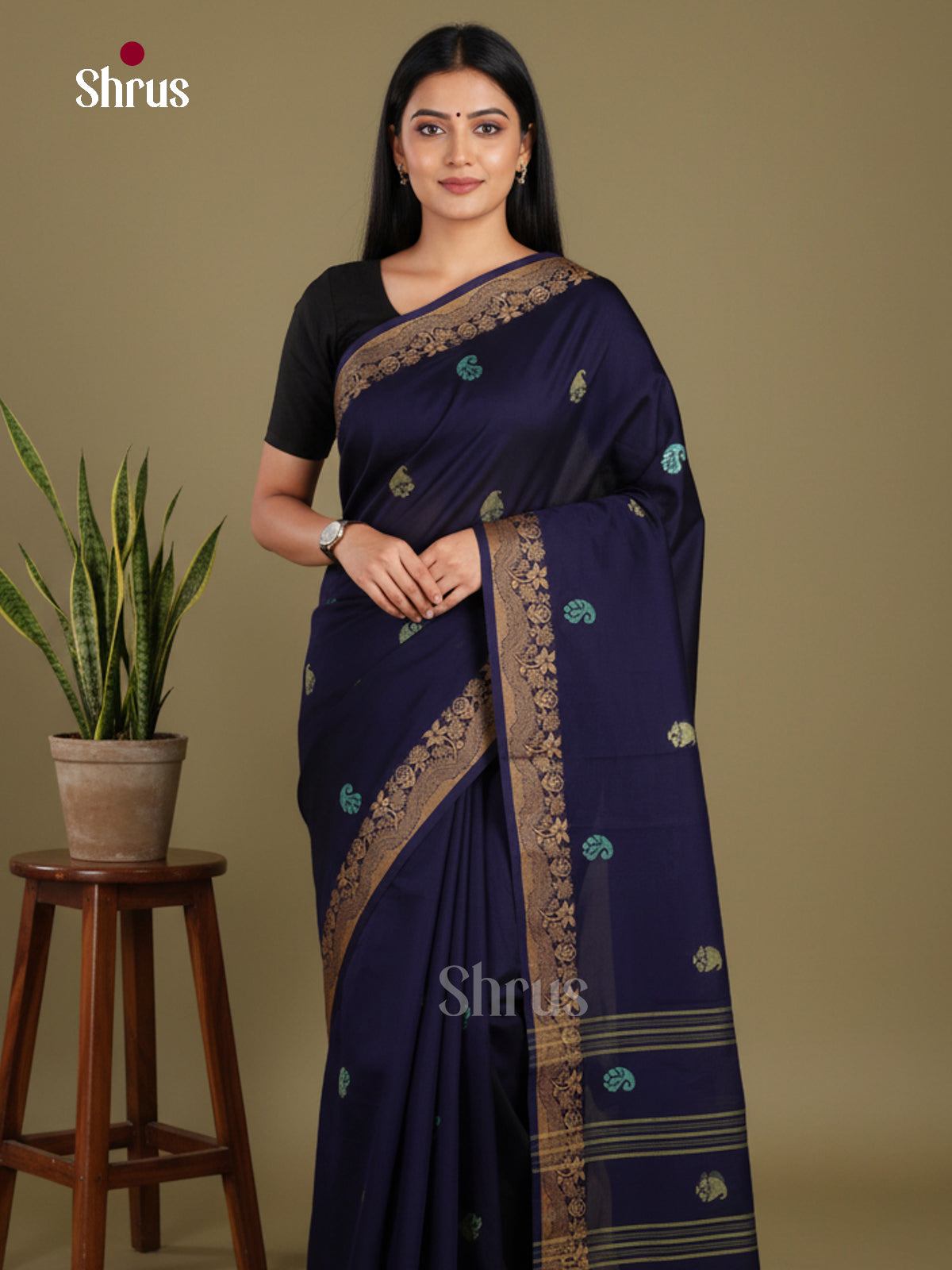 Dark blue - Chettinad Mix Cotton-Without Blouse Saree - Shop on Shrus.com