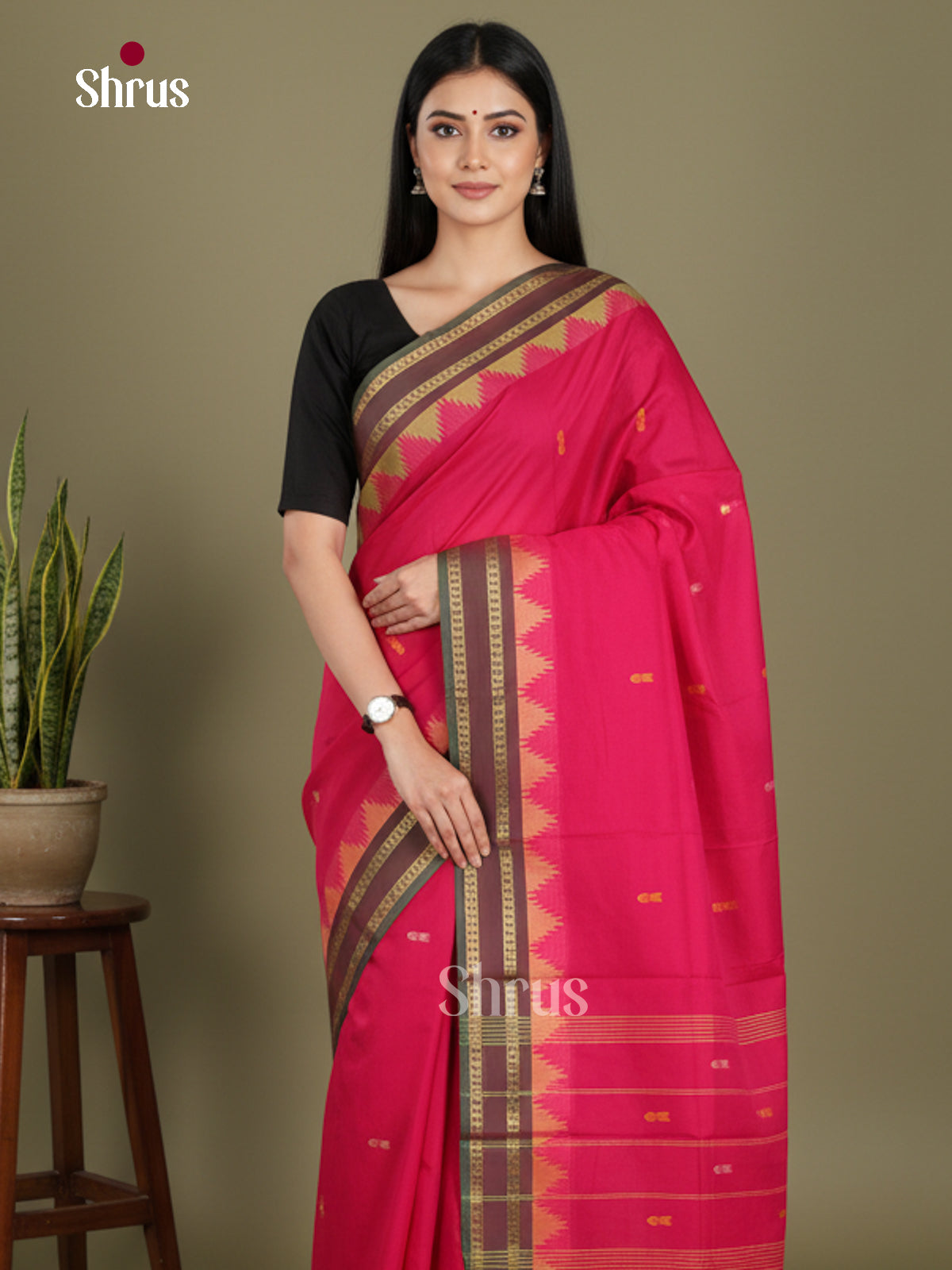 Pink & Green - Chettinad Mix Cotton-Without Blouse Saree