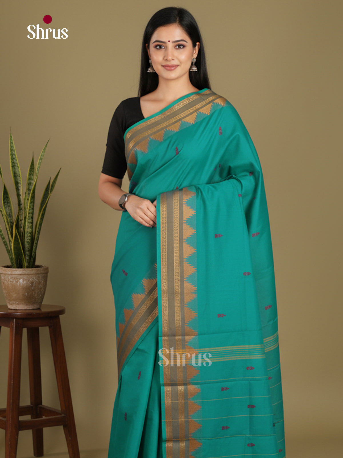 Teal - Chettinad Mix Cotton-Without Blouse Saree