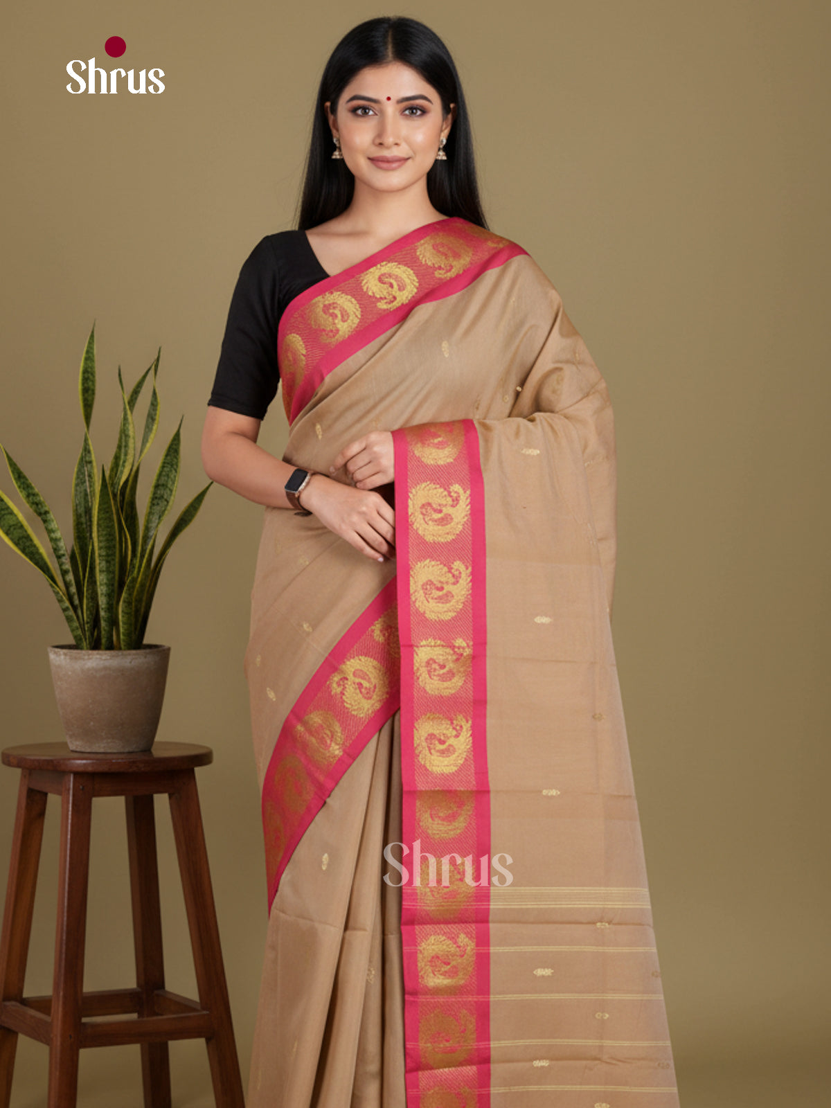 Grey & Pink - Chettinad Mix Cotton-Without Blouse Saree