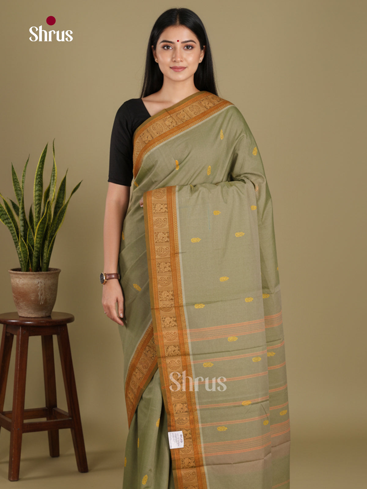 Grey & Mustard- Chettinad Mix Cotton-Without Blouse Saree