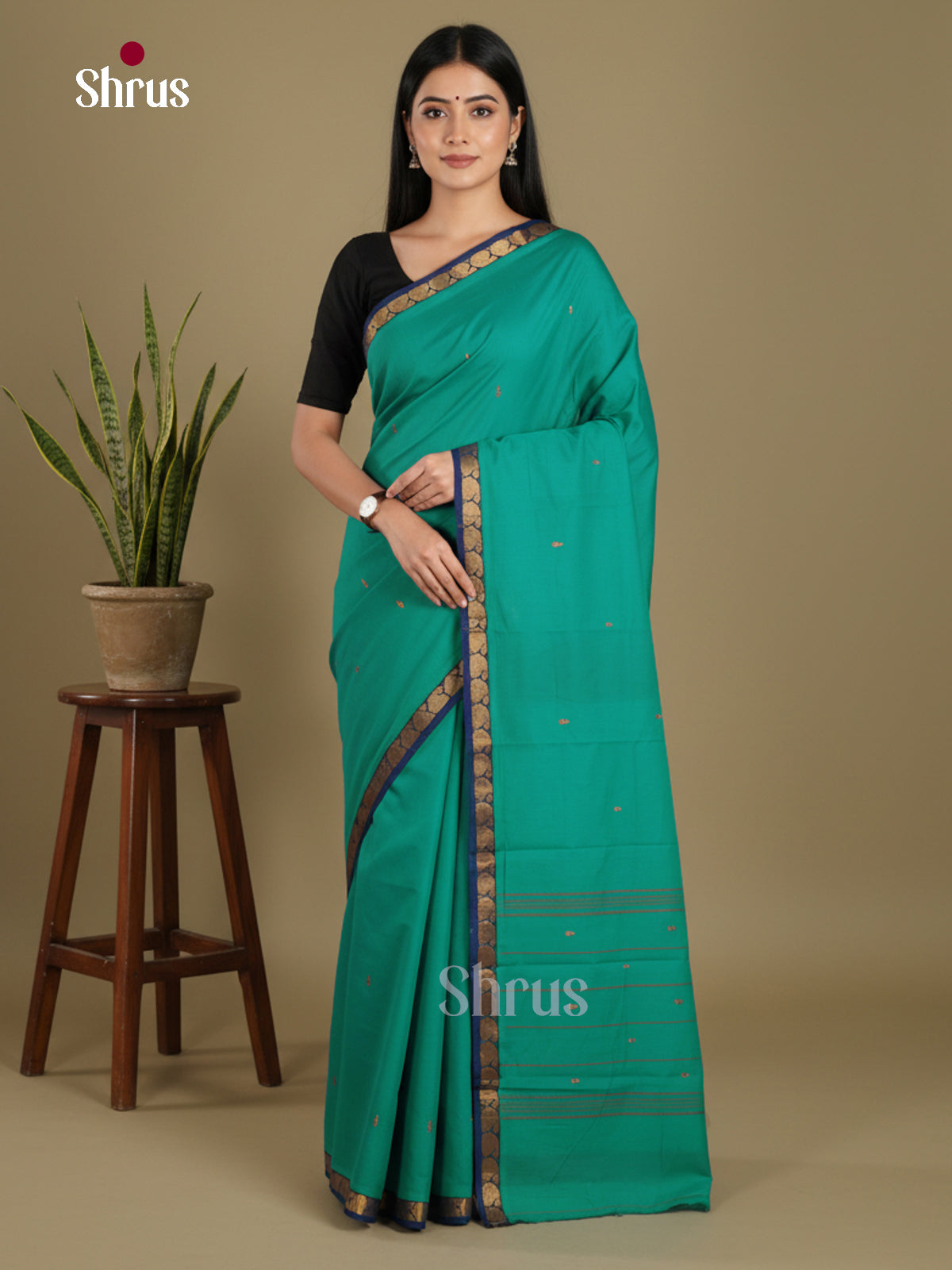 Green & Blue - Chettinad Mix Cotton-Without Blouse Saree