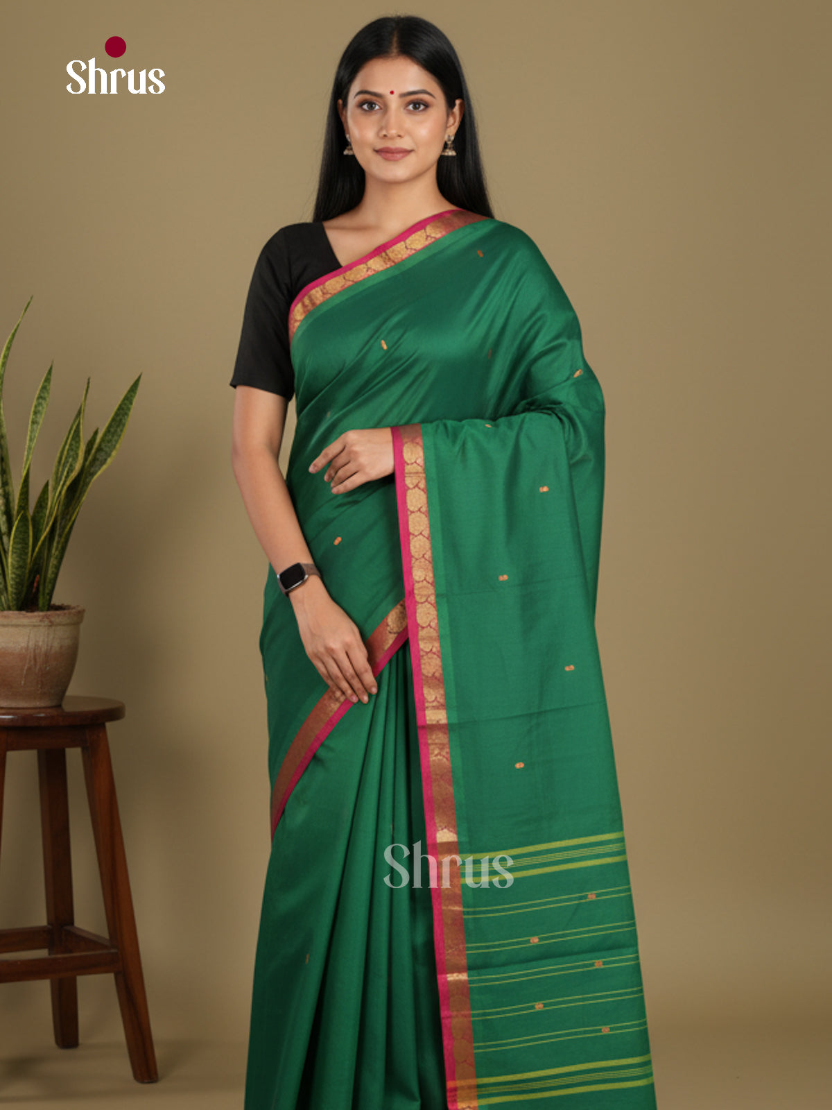 Green & Red - Chettinad Mix Cotton-Without Blouse Saree