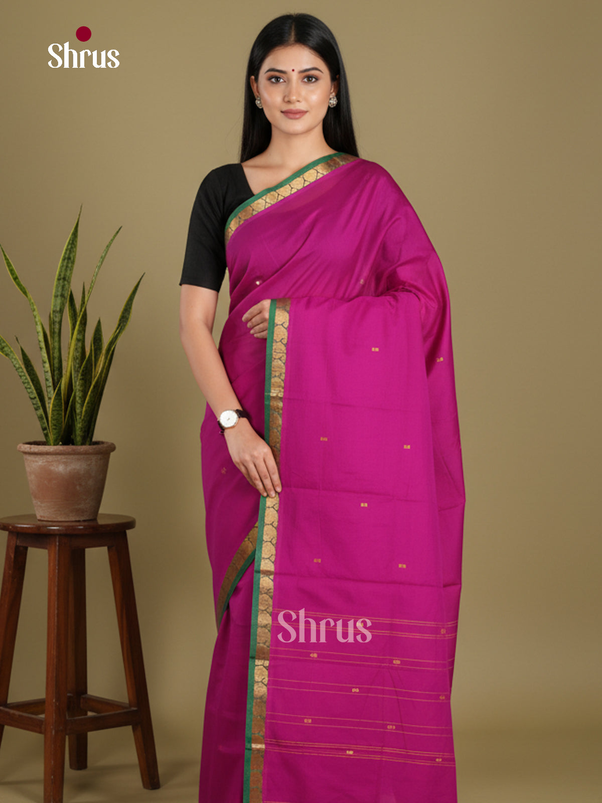 Pink & Green - Chettinad Mix Cotton-Without Blouse Saree