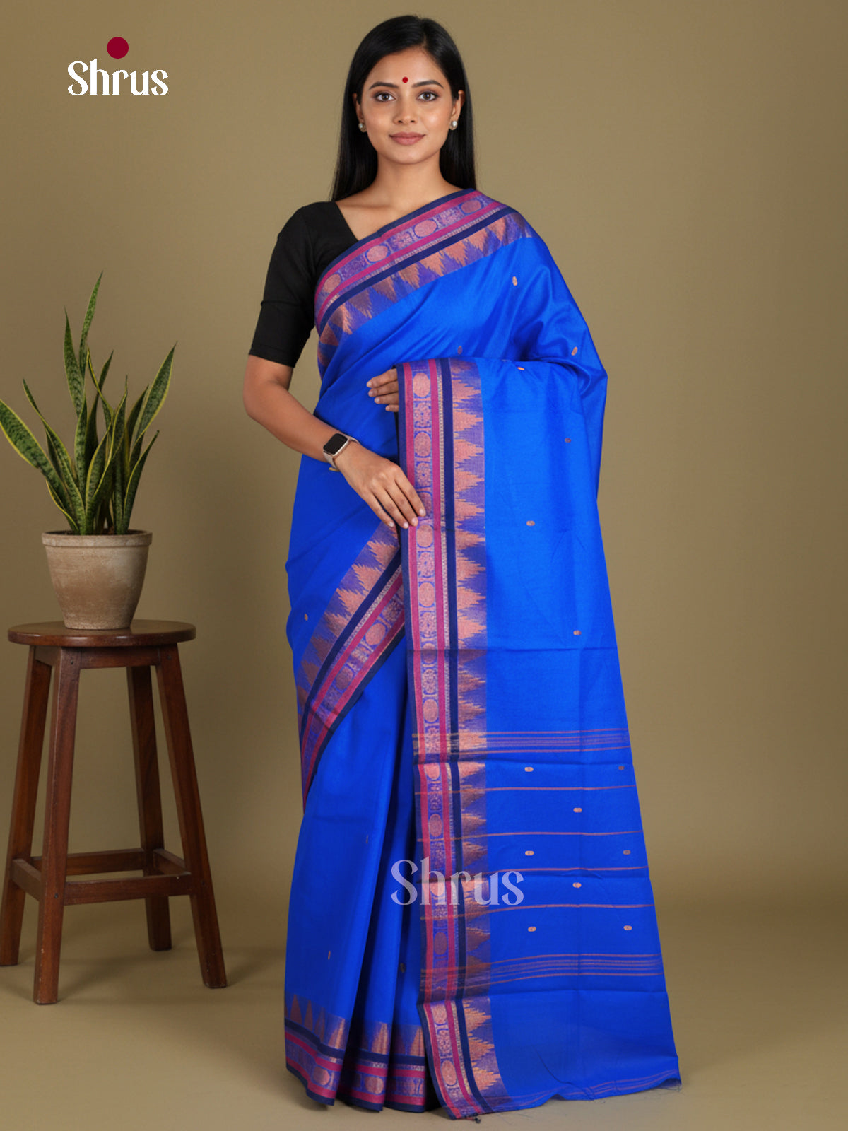 Light & Dark Blue - Chettinad Mix Cotton-Without Blouse Saree