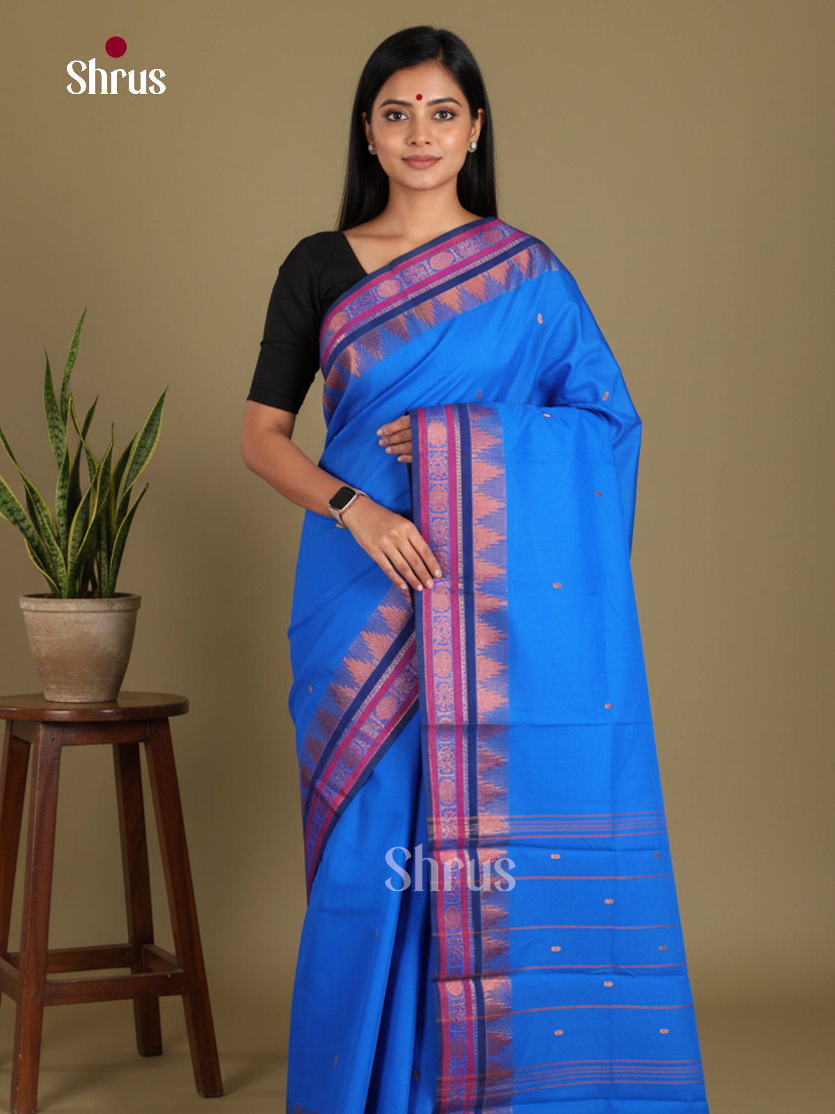 Light & Dark Blue - Chettinad Mix Cotton-Without Blouse Saree