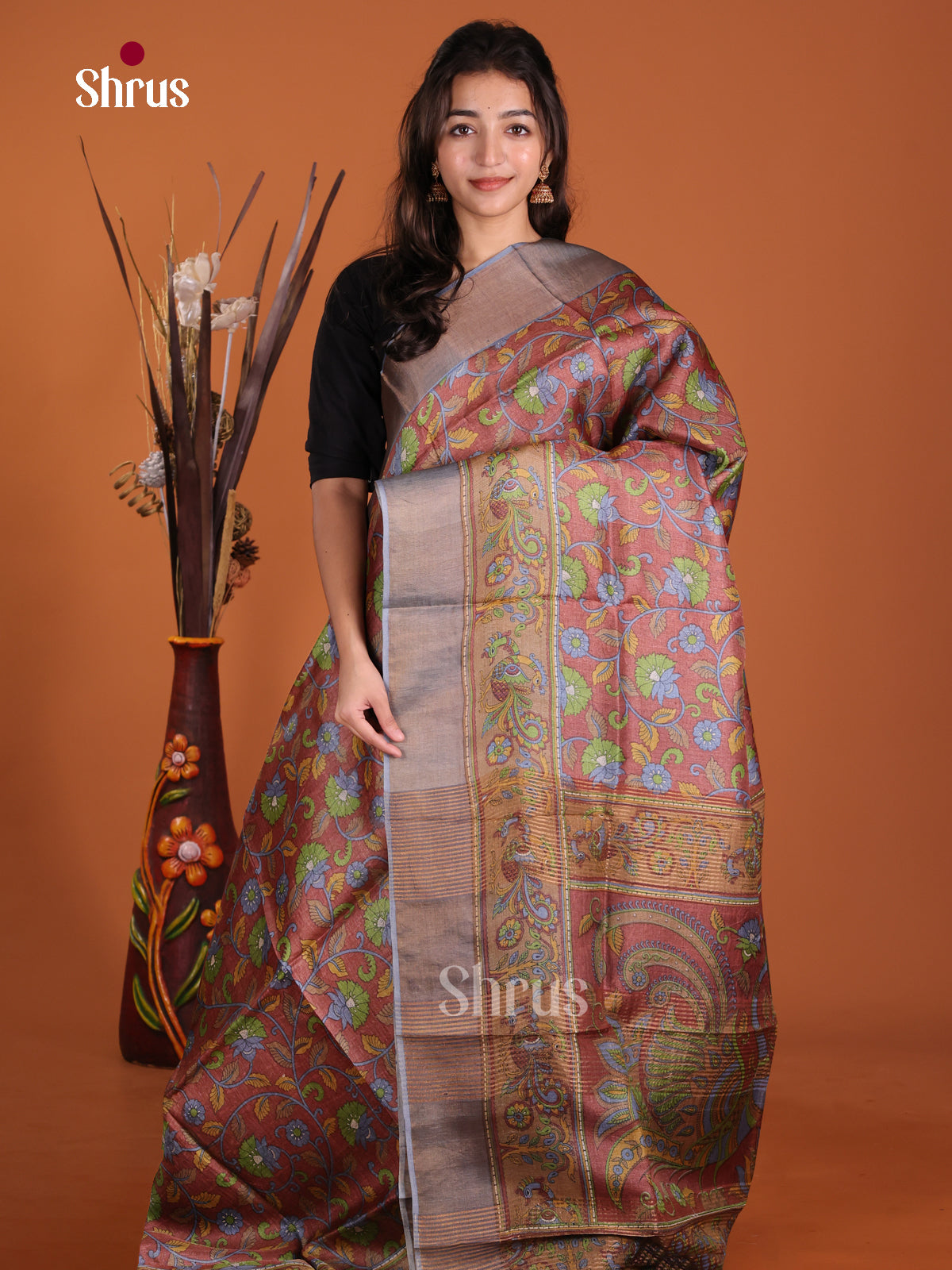 DKS15012 - Printed Tussar Saree - Shop on Shrus.com