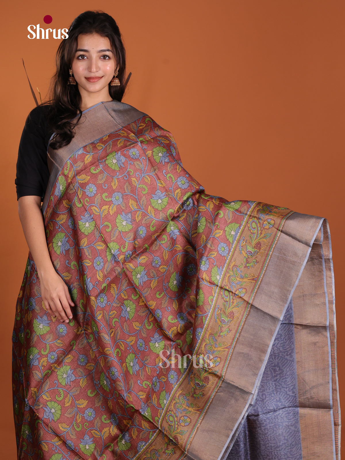 DKS15012 - Printed Tussar Saree - Shop on Shrus.com