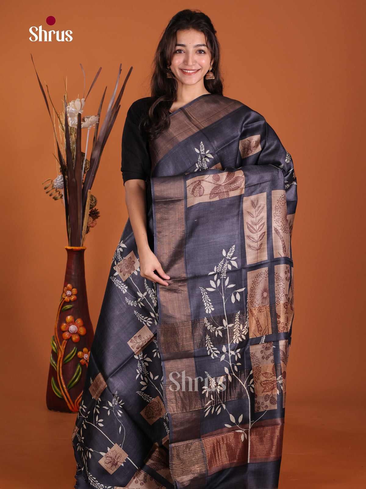 DKS15019 - Printed Tussar Saree