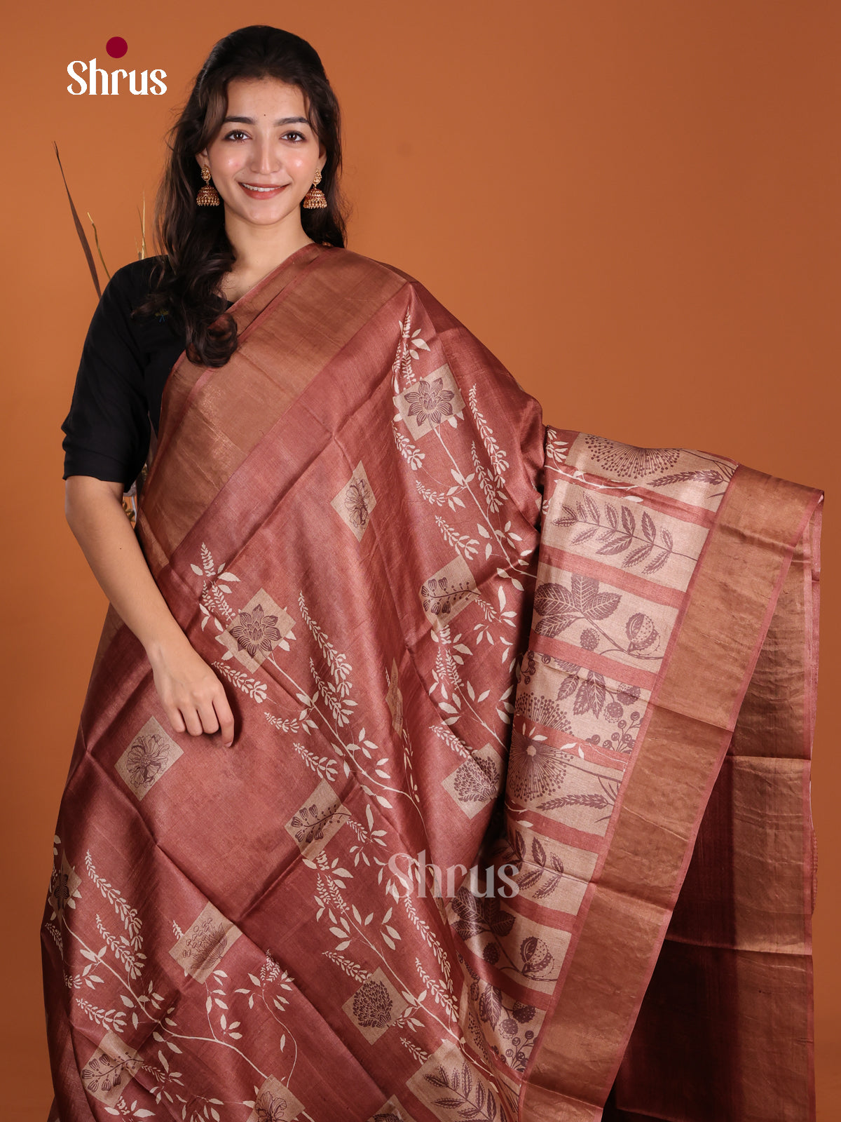 DKS15021 - Printed Tussar Saree - Shop on Shrus.com