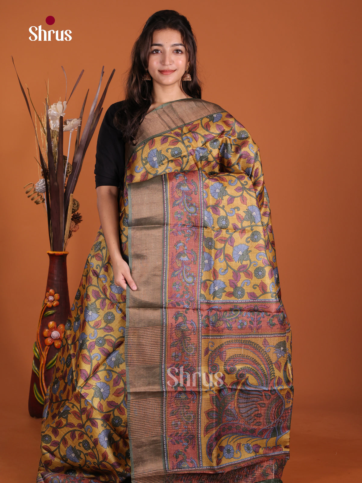 DKS15026 - Printed Tussar Saree - Shop on Shrus.com