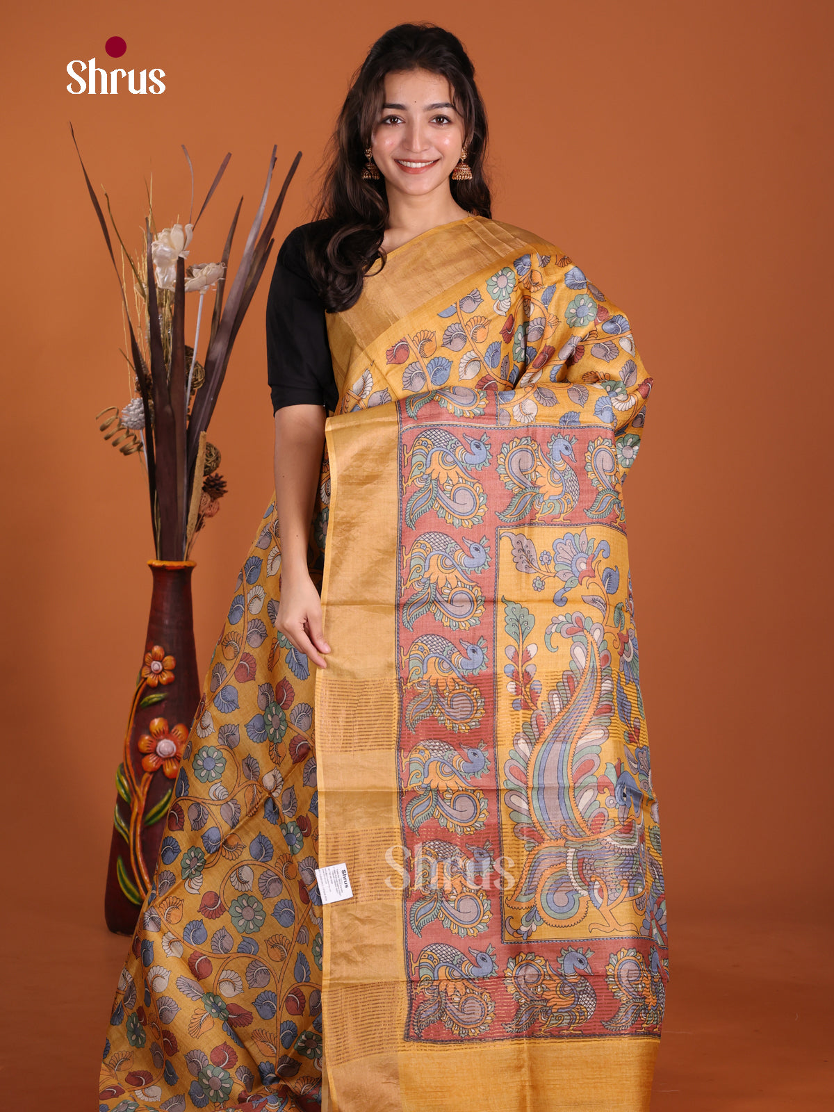 DKS15031 - Printed Tussar Saree - Shop on Shrus.com