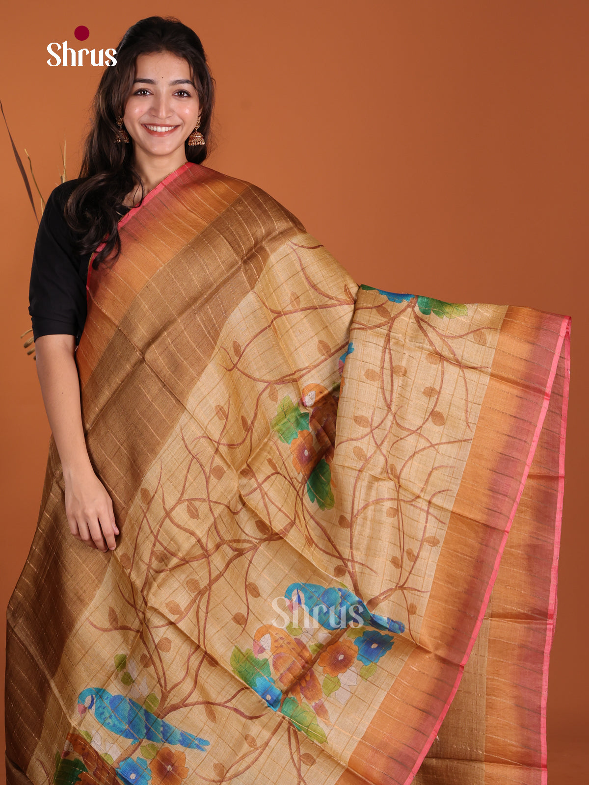 DKS15036 - Handpainted Tussar Saree