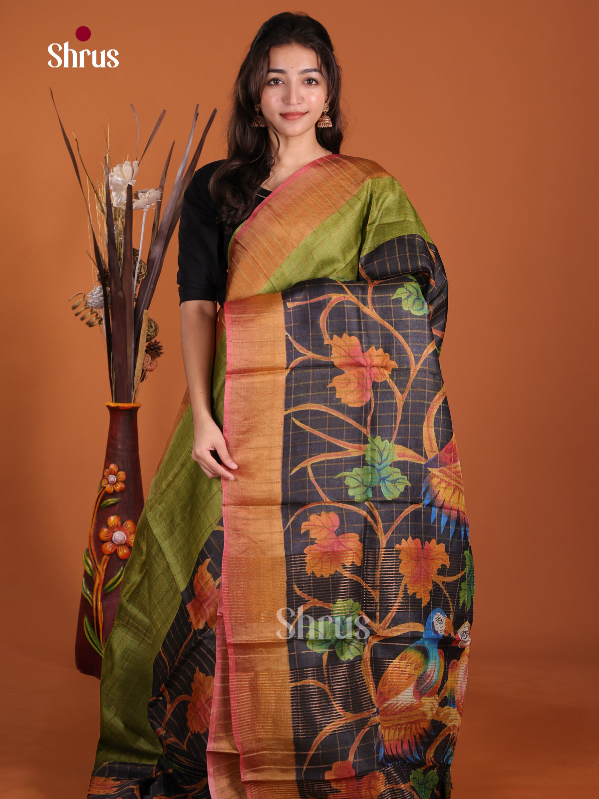 DKS15039 - Handpainted Tussar Saree - Shop on Shrus.com
