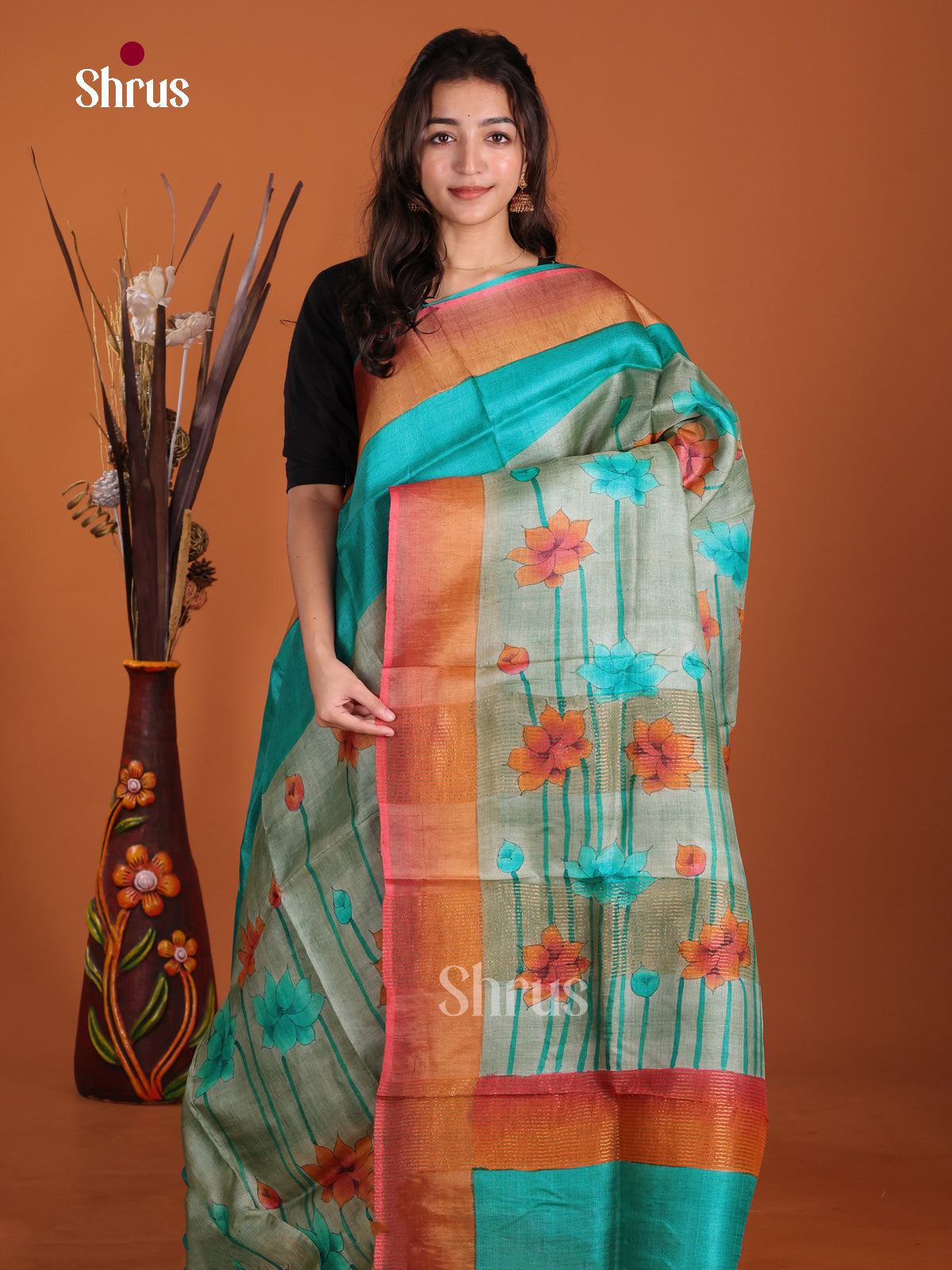 DKS15040 - Handpainted Tussar Saree