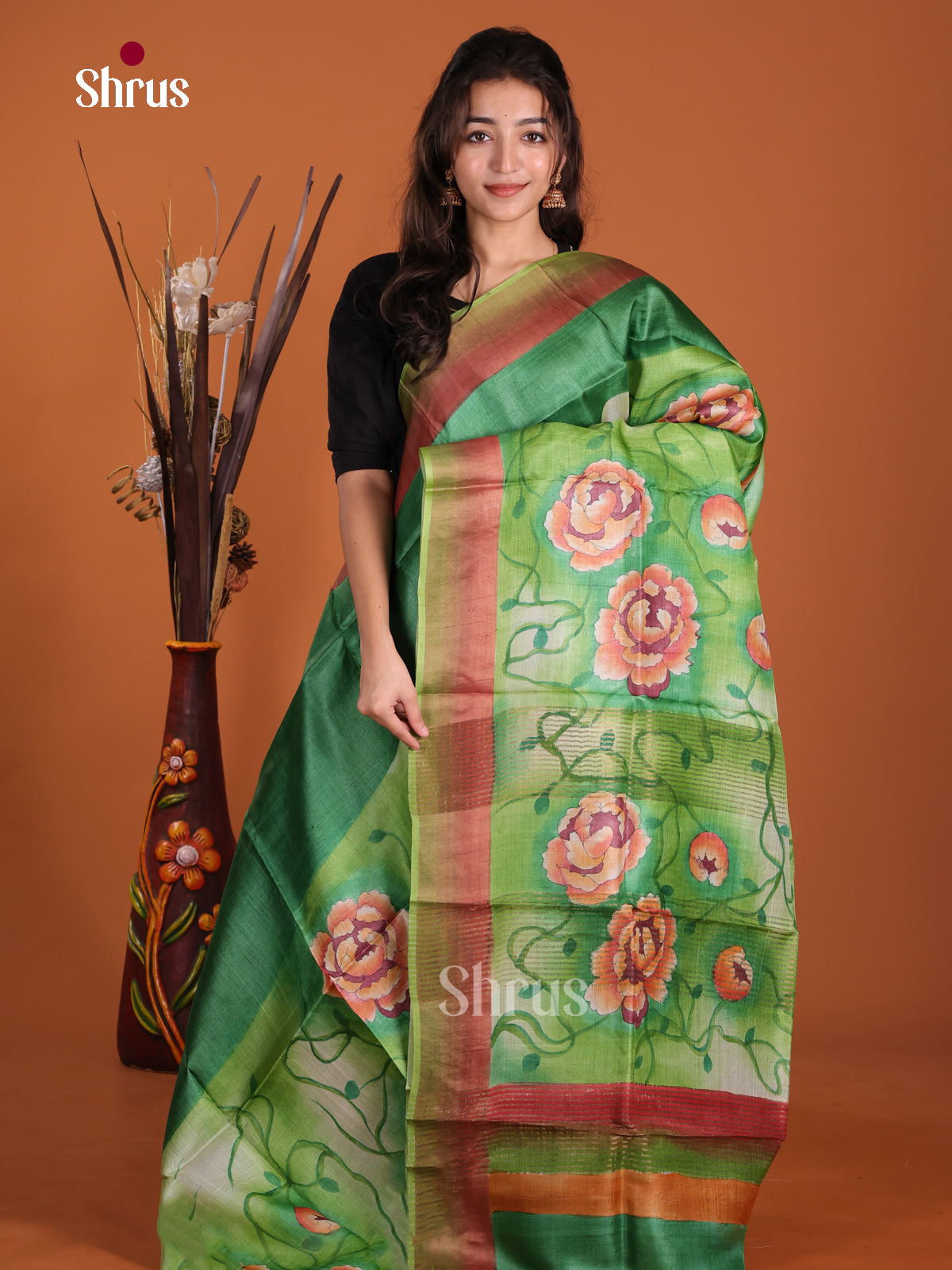 DKS15041 - Handpainted Tussar Saree