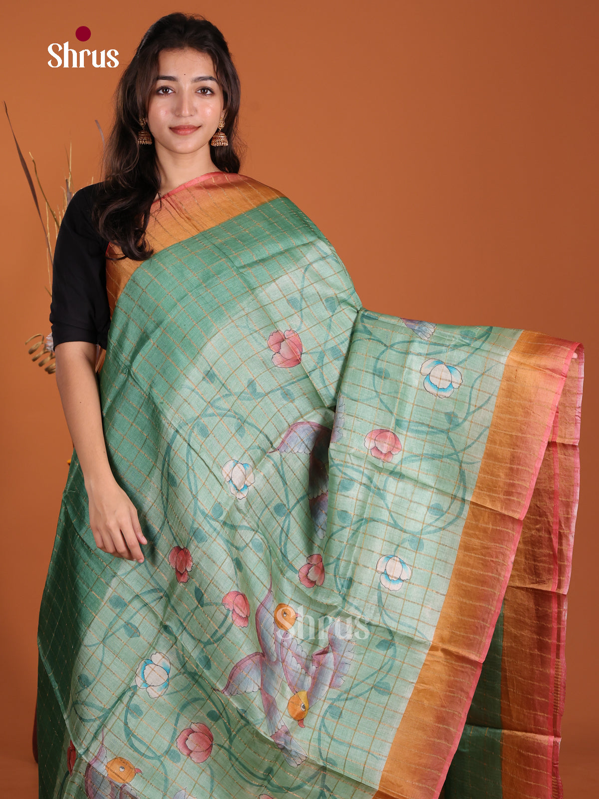 DKS15042 - Handpainted Tussar Saree - Shop on Shrus.com