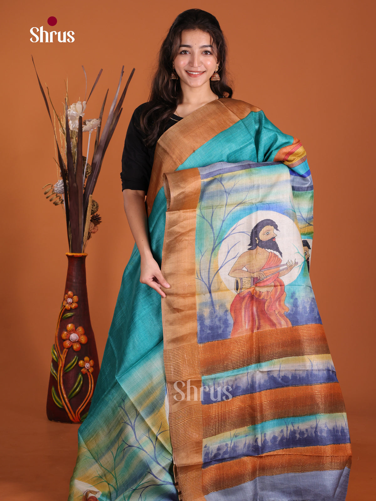 DKS15045 - Handpainted Tussar Saree