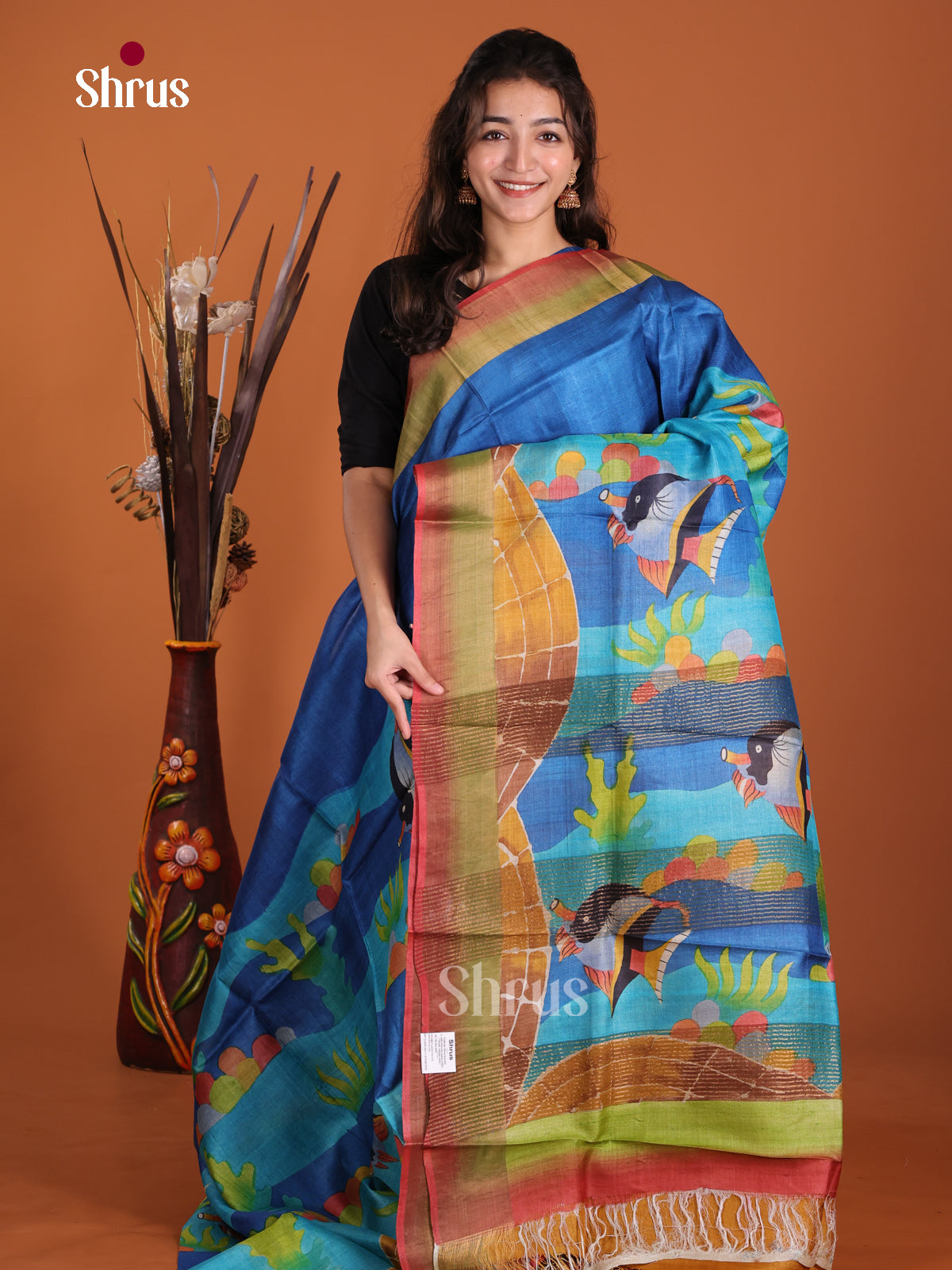 DKS15046 - Handpainted Tussar Saree