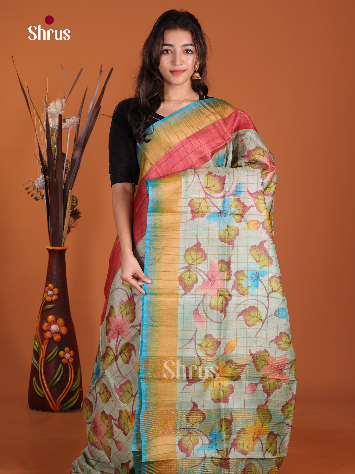 DKS15049 - Handpainted Tussar Saree